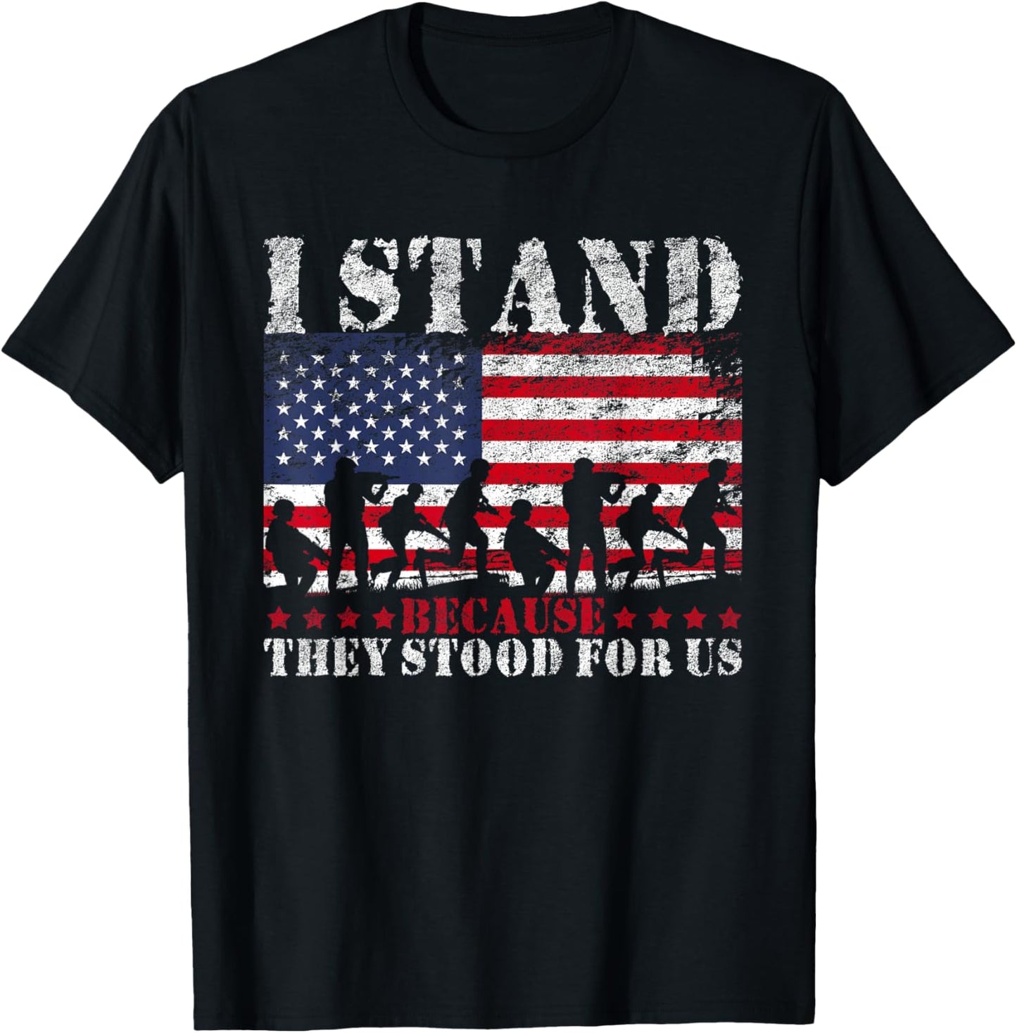 I Stand Because They Stood For Us American Flag Kids Men T-Shirt - T-Shirt | Black