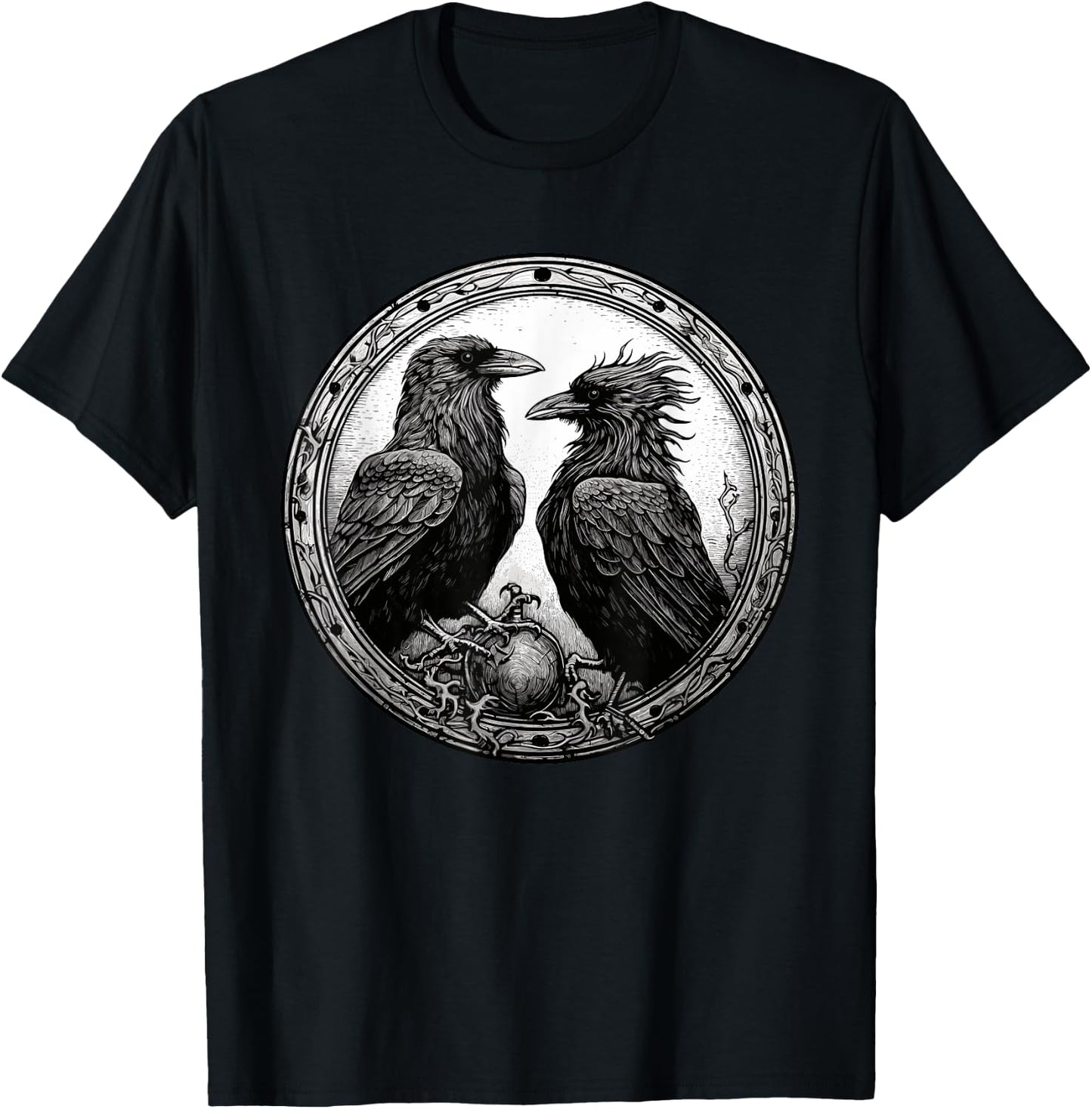 Raven Illustration White Black Ravens Goth Crow T-Shirt - T-Shirt | Black