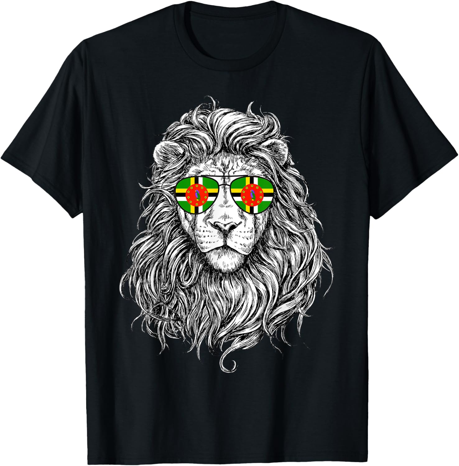 Dominica Flag Lion Sunglasses Dominica Gifts Love Dominica T-Shirt - T-Shirt | Black