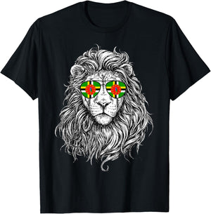 Dominica Flag Lion Sunglasses Dominica Gifts Love Dominica T-Shirt - T-Shirt | Black
