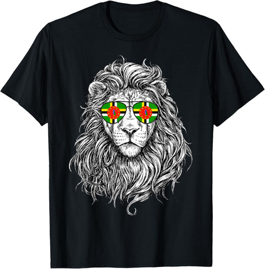 Dominica Flag Lion Sunglasses Dominica Gifts Love Dominica T-Shirt - T-Shirt | Black