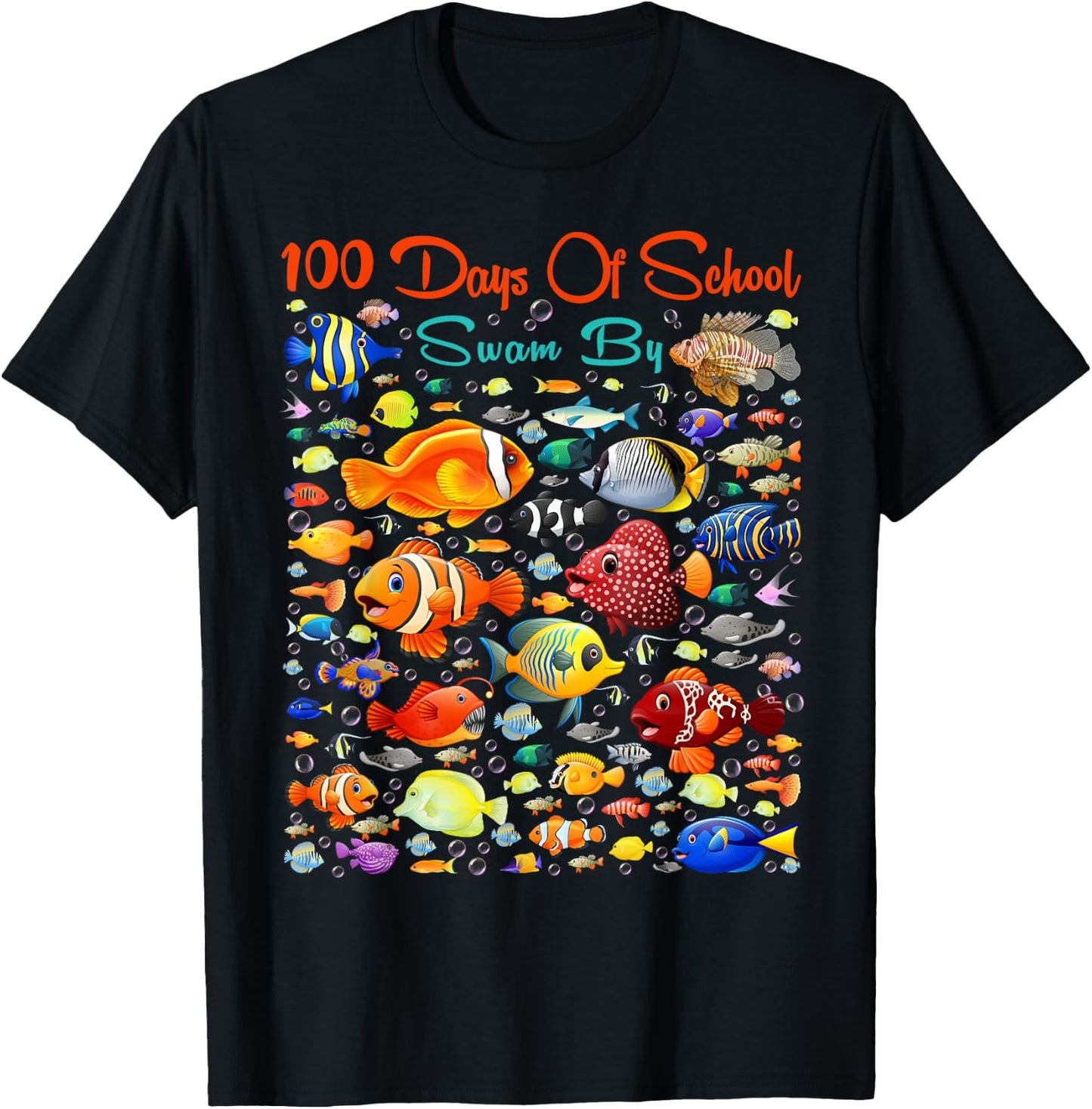 100 Days Of School Swam By Ocean Fishes 100 Days Smarter Kid T-Shirt - T-Shirt | Black