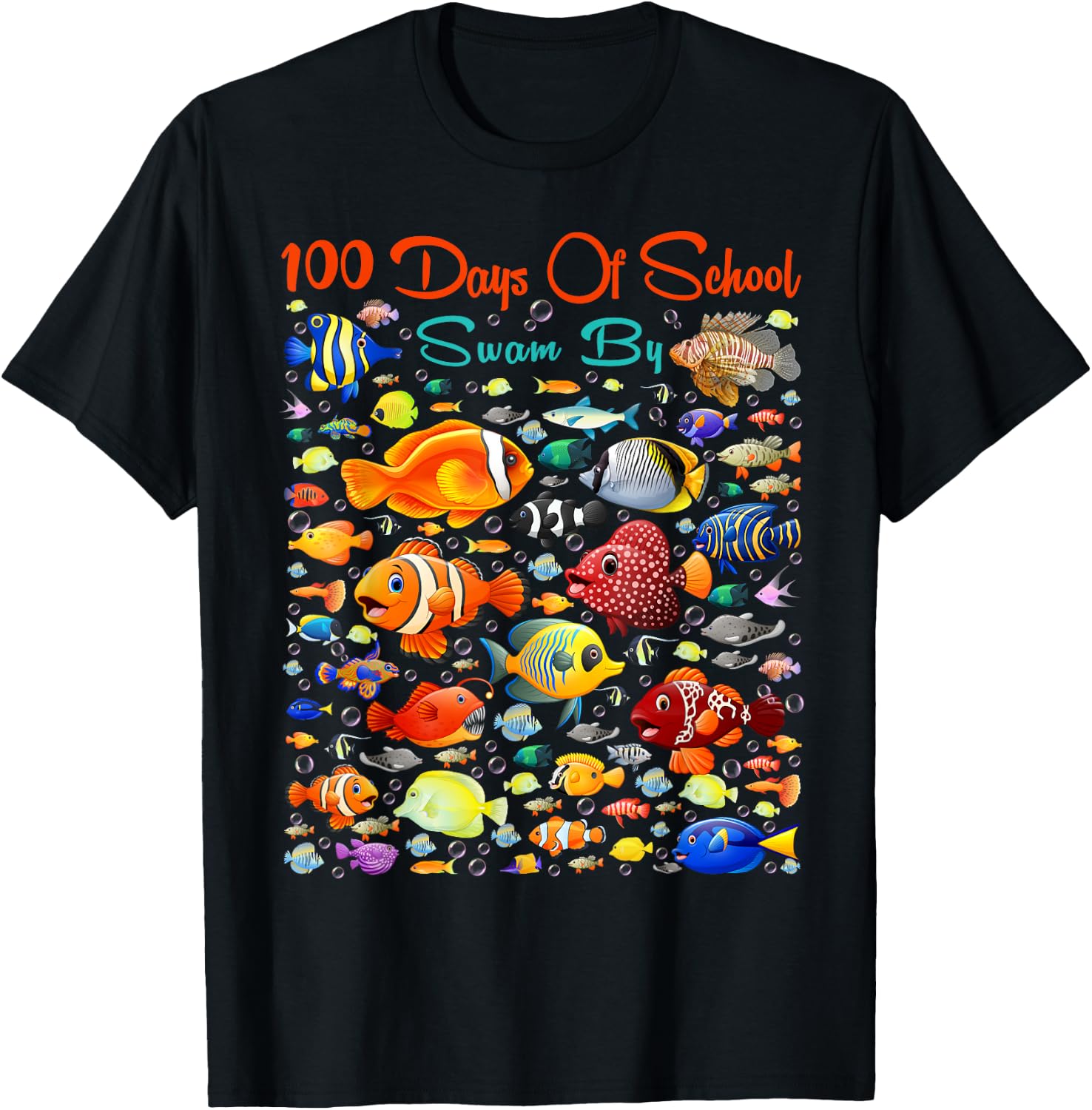 100 Days Of School Swam By Ocean Fishes 100 Days Smarter Kid T-Shirt - T-Shirt | Black