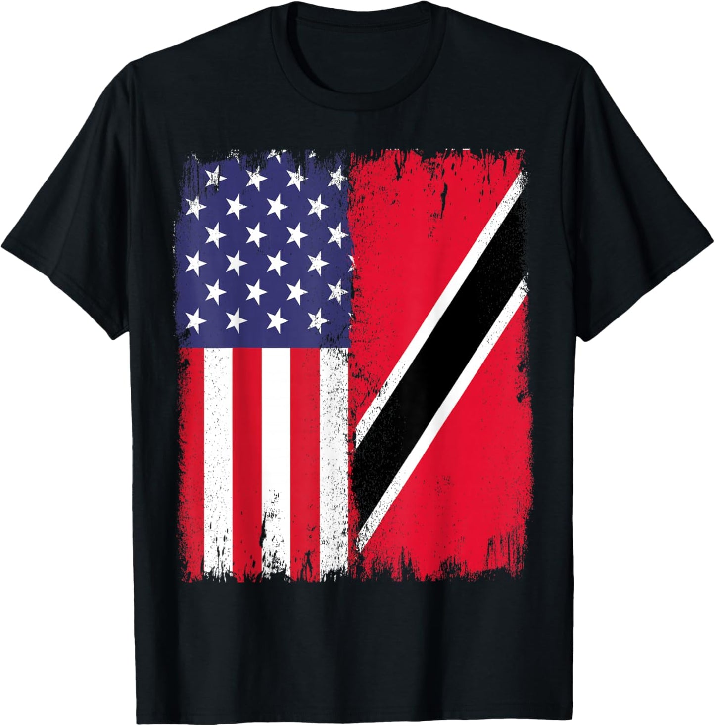 Trinidad And Tobago Trini Roots Half USA Trinidad Flag T-Shirt - T-Shirt | Black
