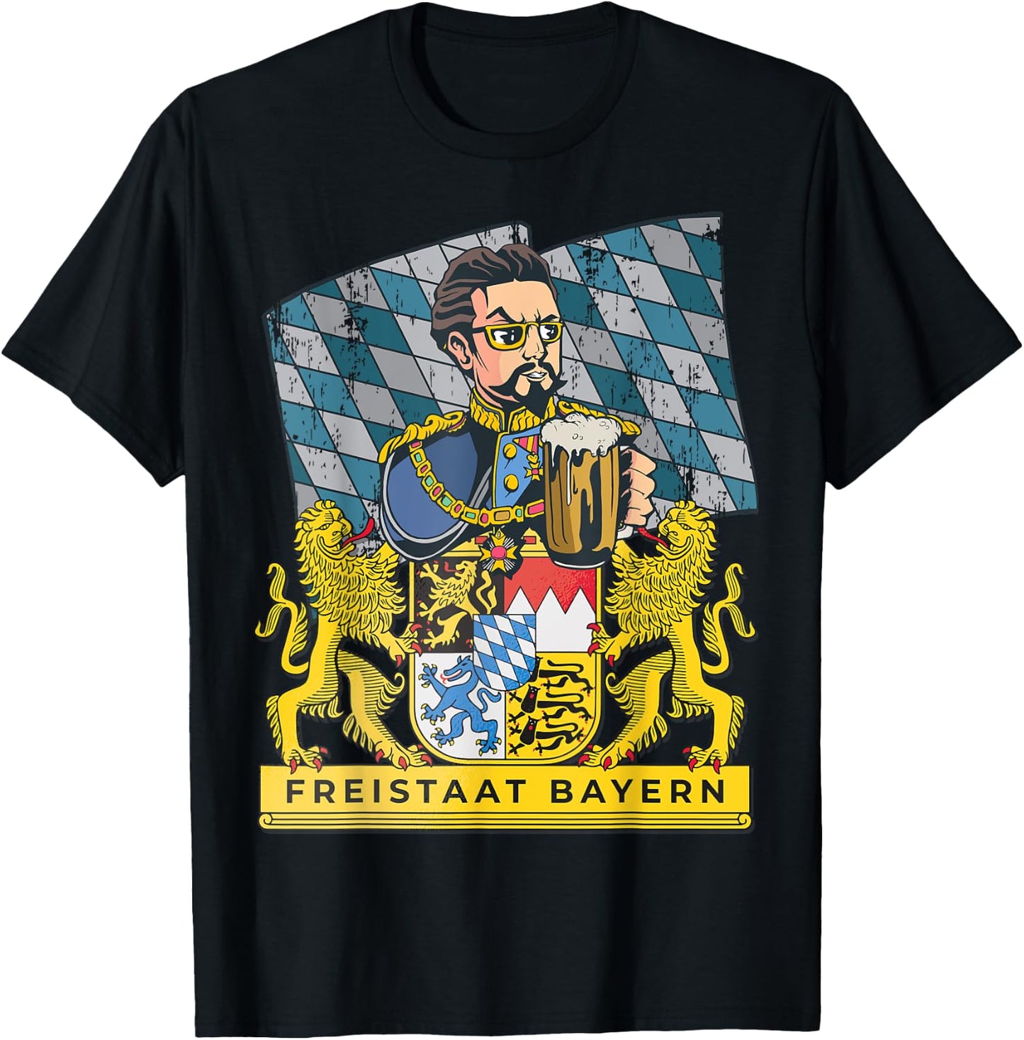 Bayern First! Freistaat of Bavaria With King Ludwig T-Shirt - T-Shirt | Black