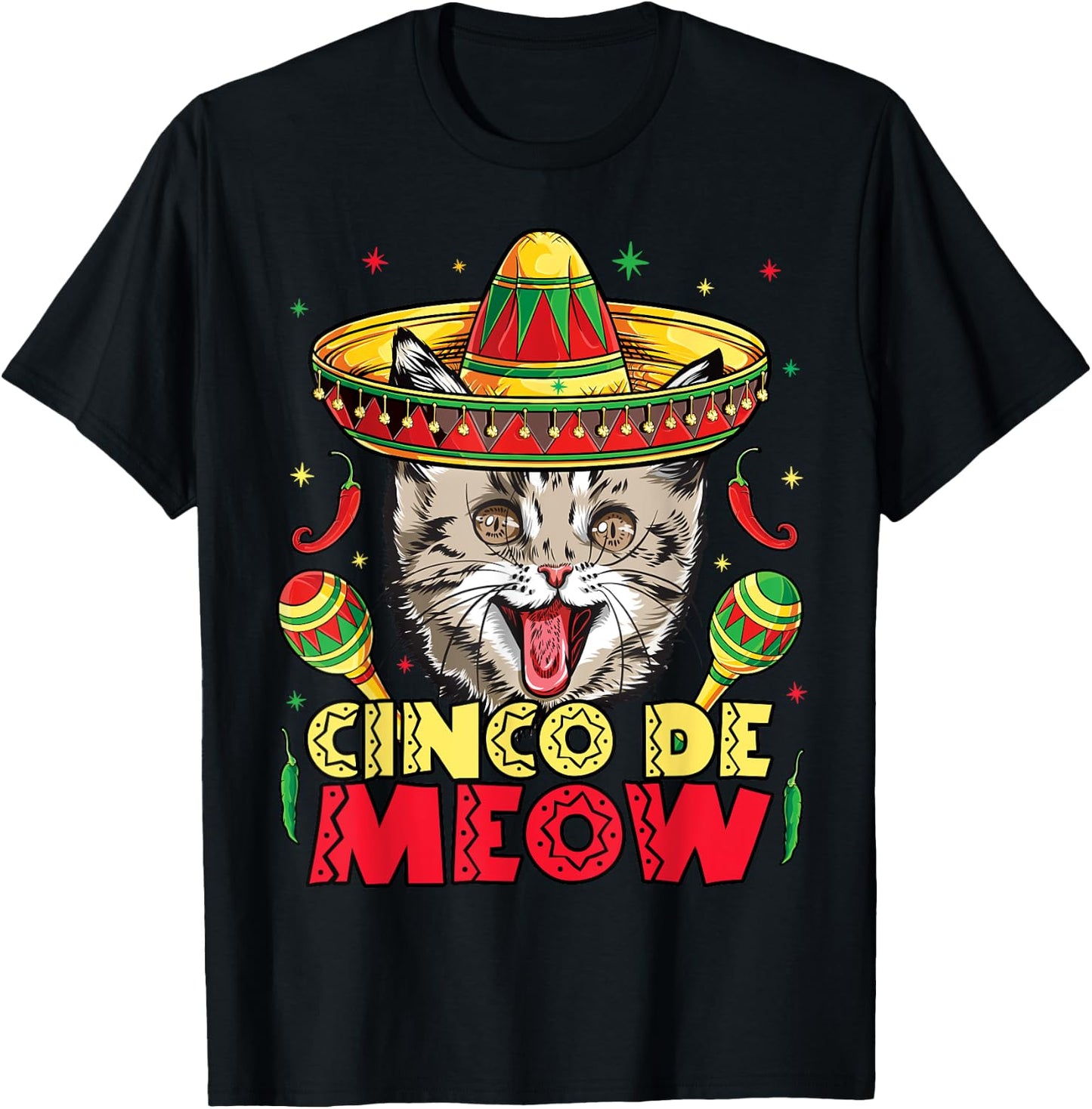 Cinco de Meow Mayo Cat Sombrero Kids Girls Boys Kitty Kitten T-Shirt - T-Shirt | Black