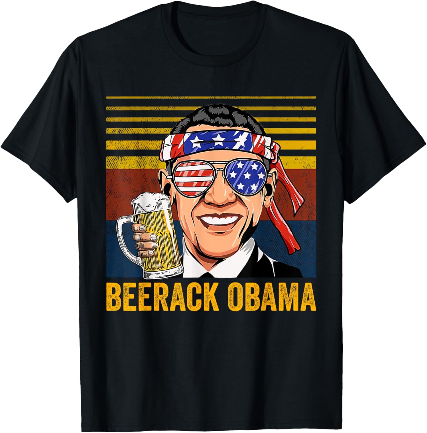 Beerack Obama Drinking Beer Funny 4th of July Women Men T-Shirt - T-Shirt | Black