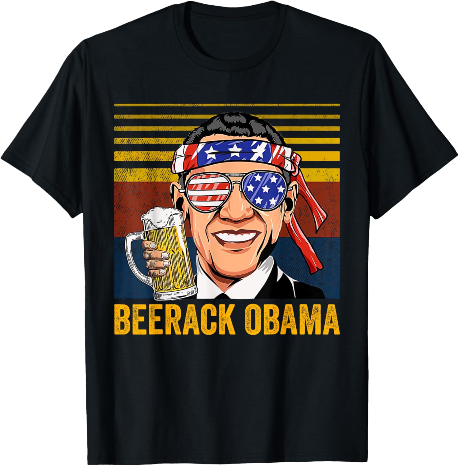 Beerack Obama Drinking Beer Funny 4th of July Women Men T-Shirt - T-Shirt | Black