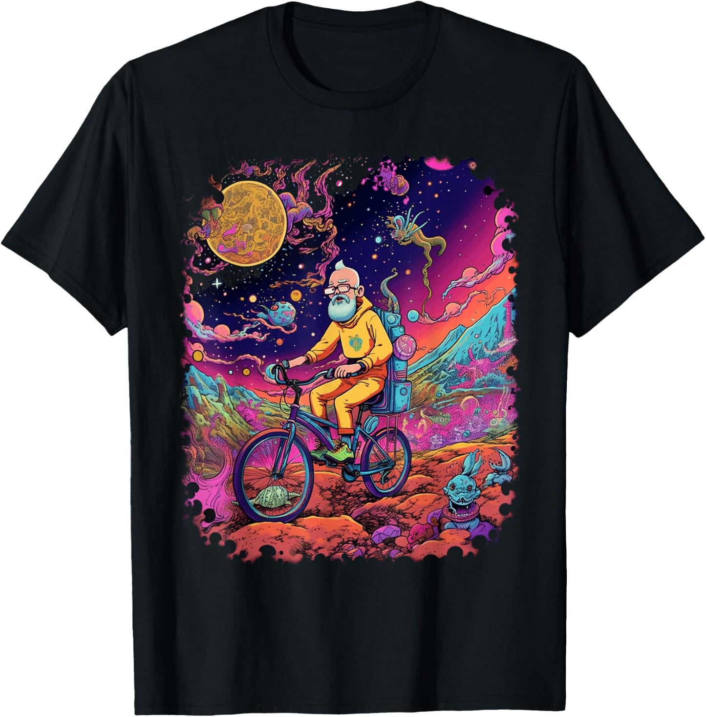 Bicycle Day Hofmann Trip | Psychedelic Comic Style Hippie T-Shirt - T-Shirt | Black