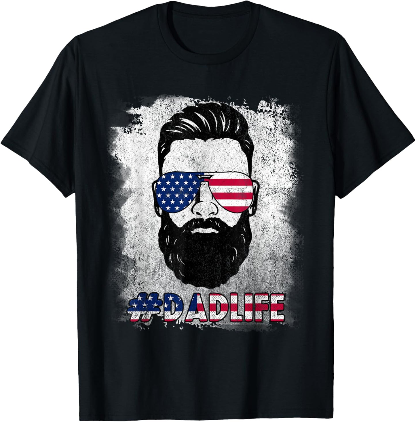 Dad Life Beard Sunglasses USA Flag Father's Day 4th Of July T-Shirt - T-Shirt | Black