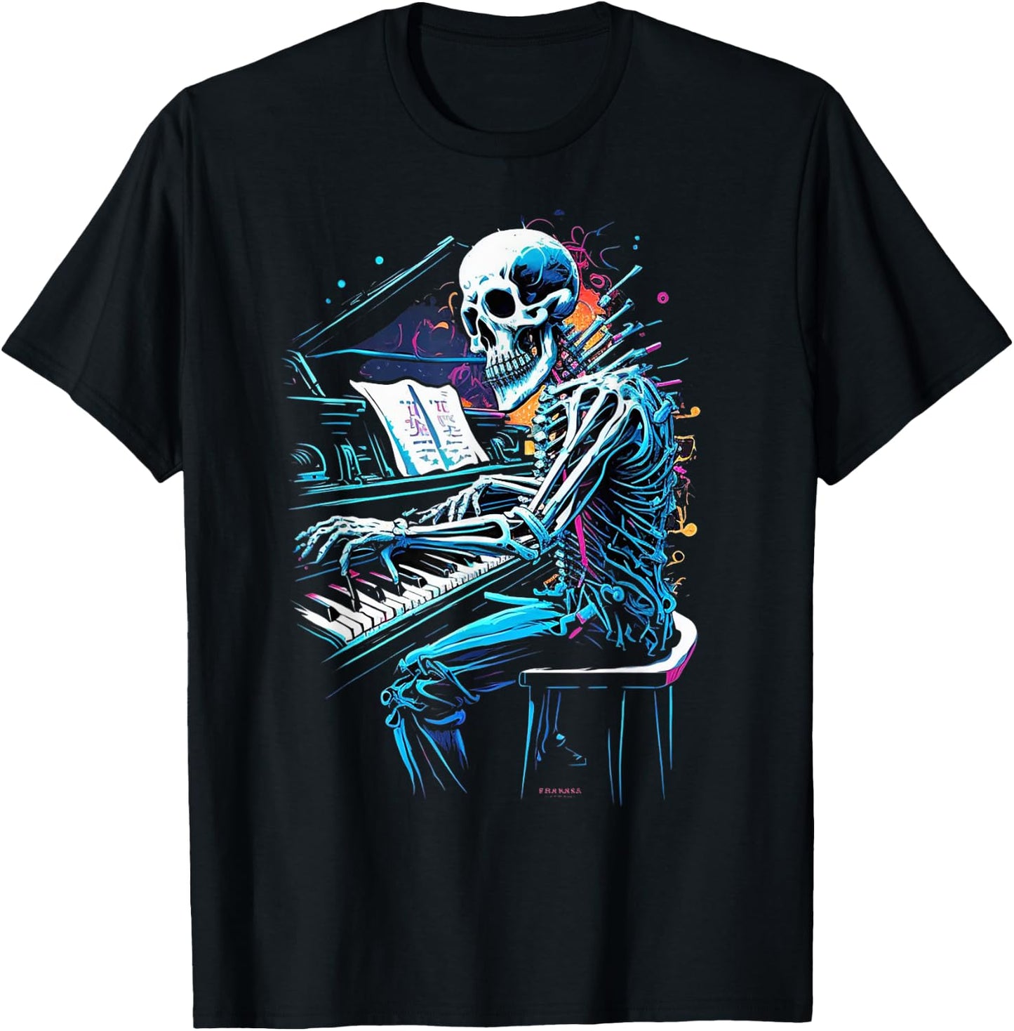 Skeleton Playing Piano Halloween Costume Pianist Musician T-Shirt - T-Shirt | Black