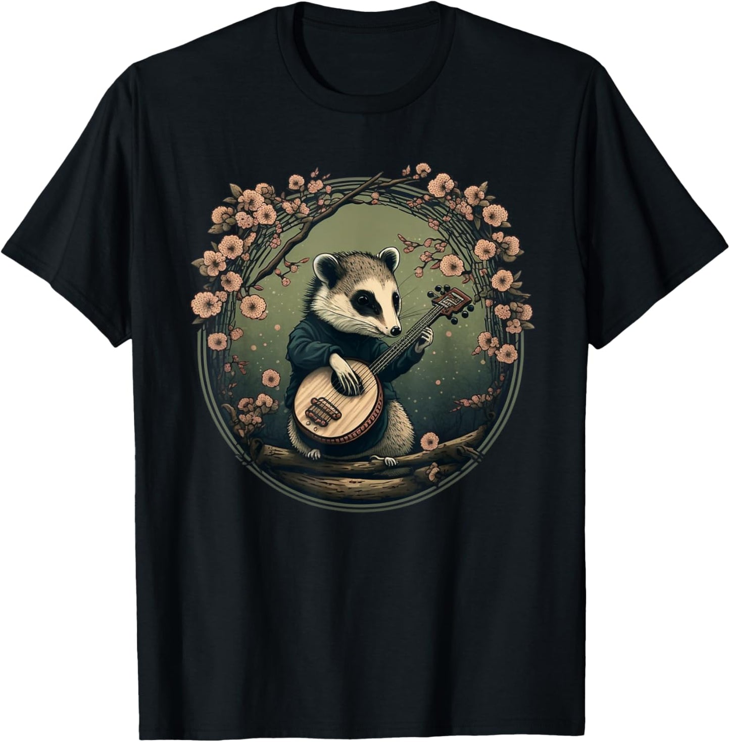 Funny Opossum Possum Playing the Banjo T-Shirt - T-Shirt | Black
