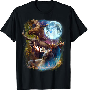 3 Moon Moose Funny Deer Elk Animal Lovers Graphic Novelty T-Shirt - T-Shirt | Black