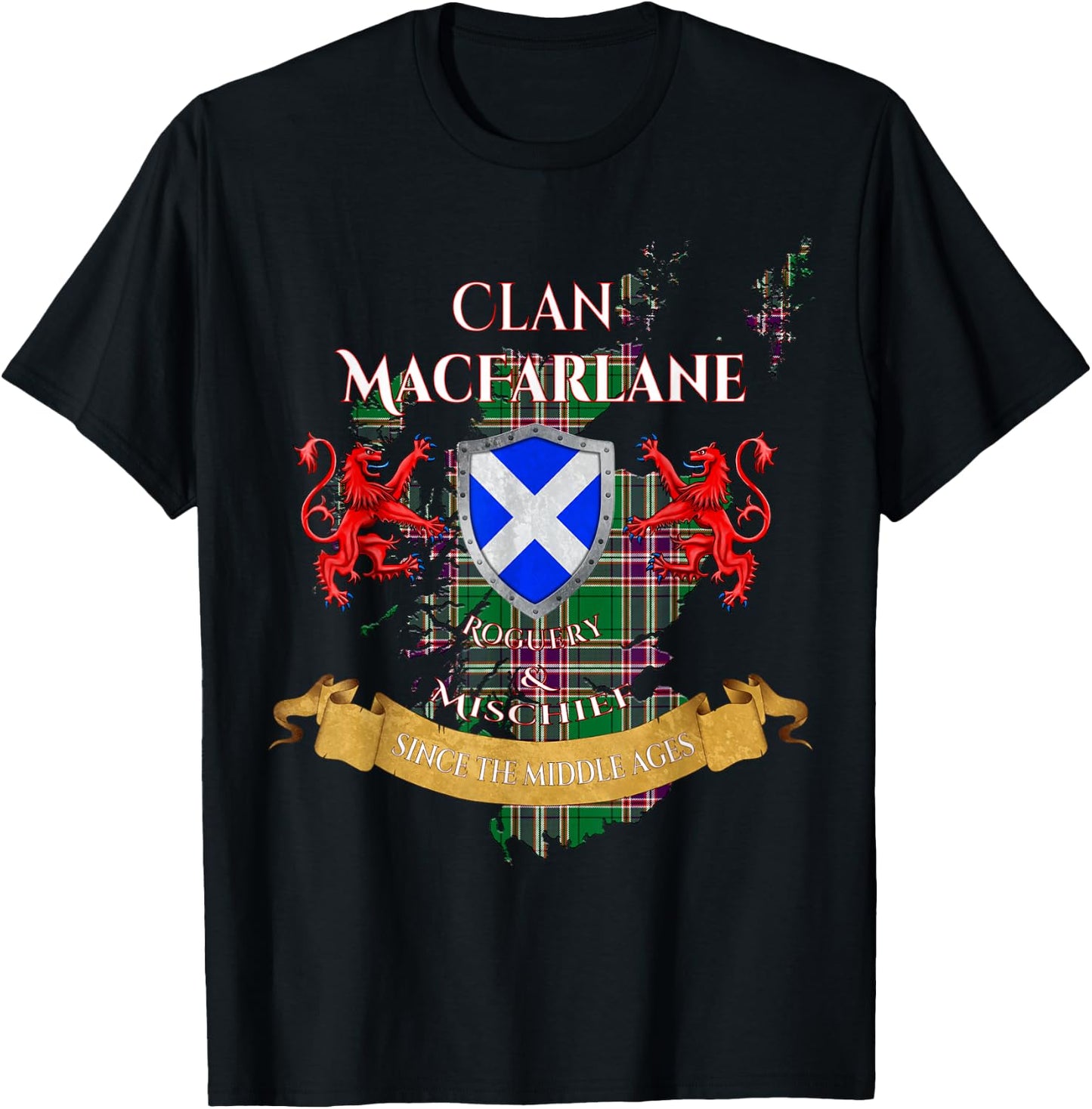 MacFarlane Hunting Scottish Family Clan Middle Ages Mischief T-Shirt - T-Shirt | Black
