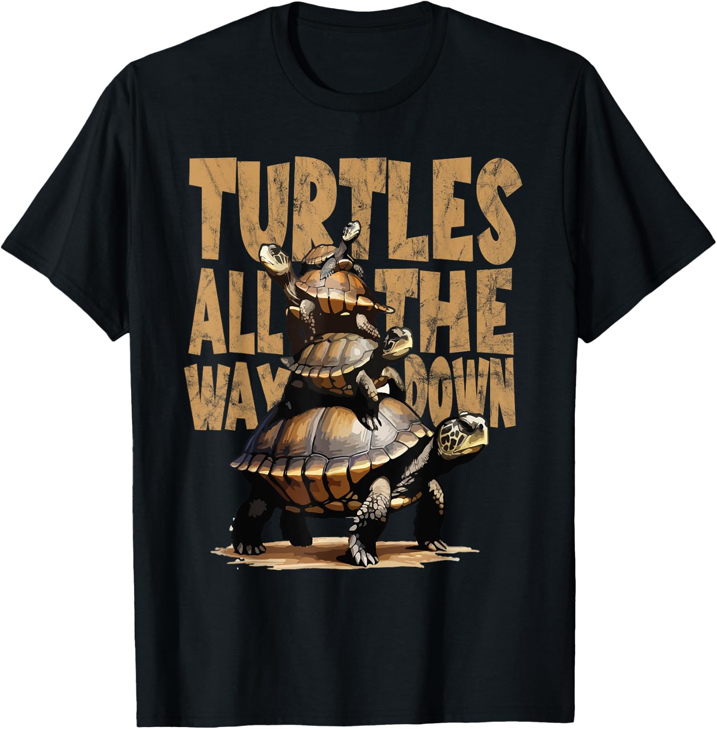 Retro Style Turtles all the way Down T-Shirt - T-Shirt | Black