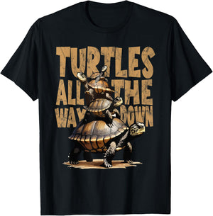 Retro Style Turtles all the way Down T-Shirt - T-Shirt | Black