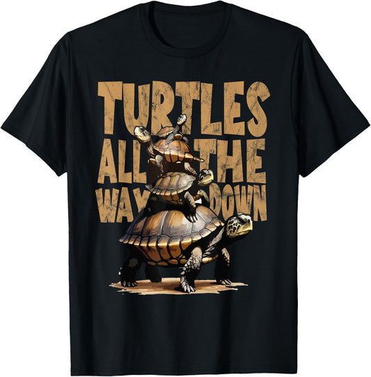 Retro Style Turtles all the way Down T-Shirt - T-Shirt | Black