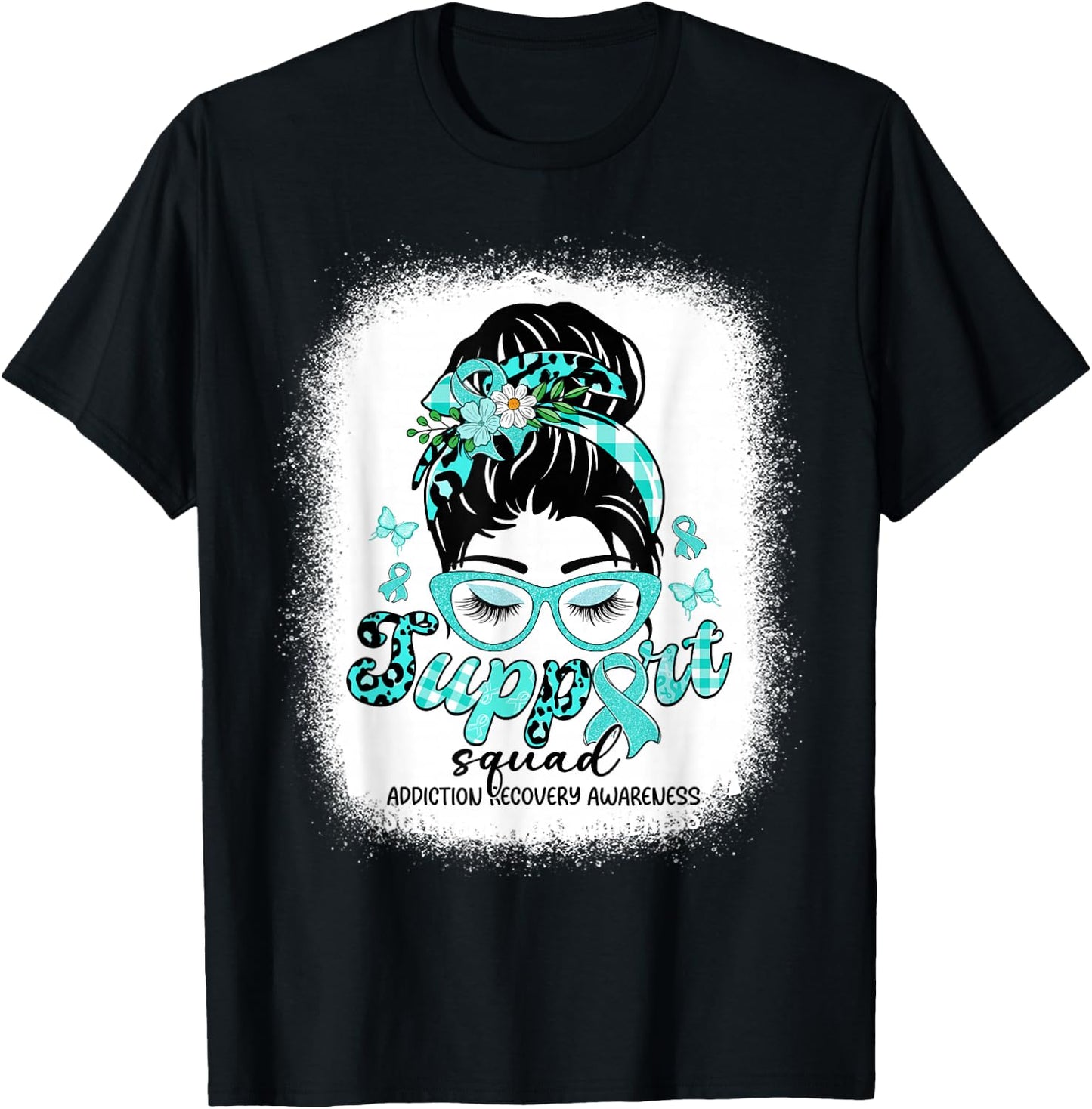 Support Squad Messy Bun Women Addiction Recovery Awareness T-Shirt - T-Shirt | Black