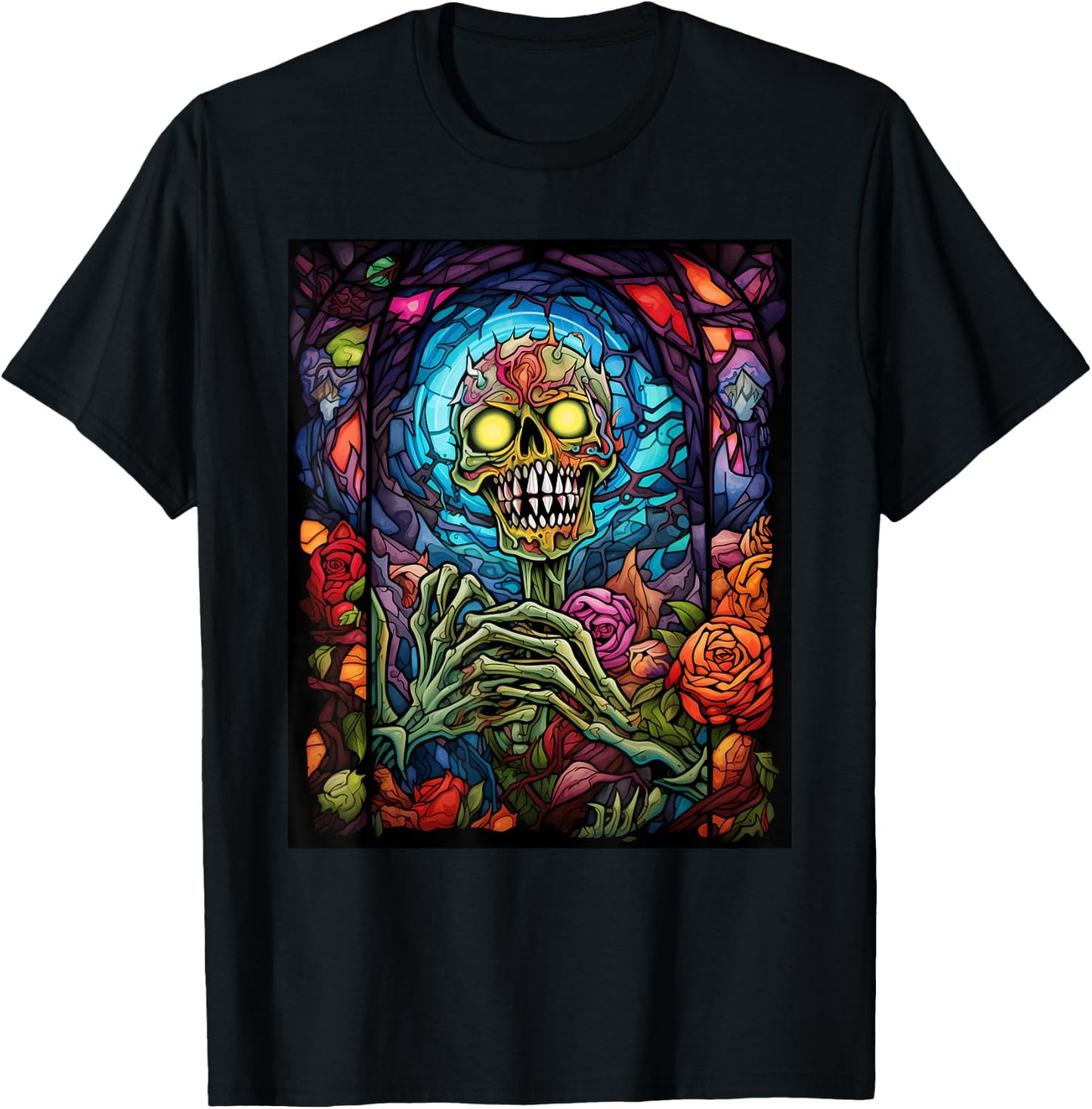 Stained Glass Style Zombie Halloween T-Shirt - T-Shirt | Black