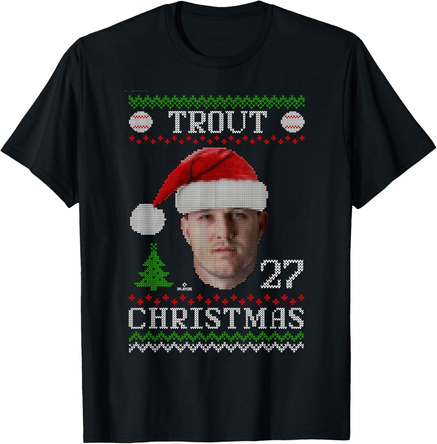 Mike Trout Los Angeles Baseball Christmas Sweater MLBPA T-Shirt - T-Shirt | Black
