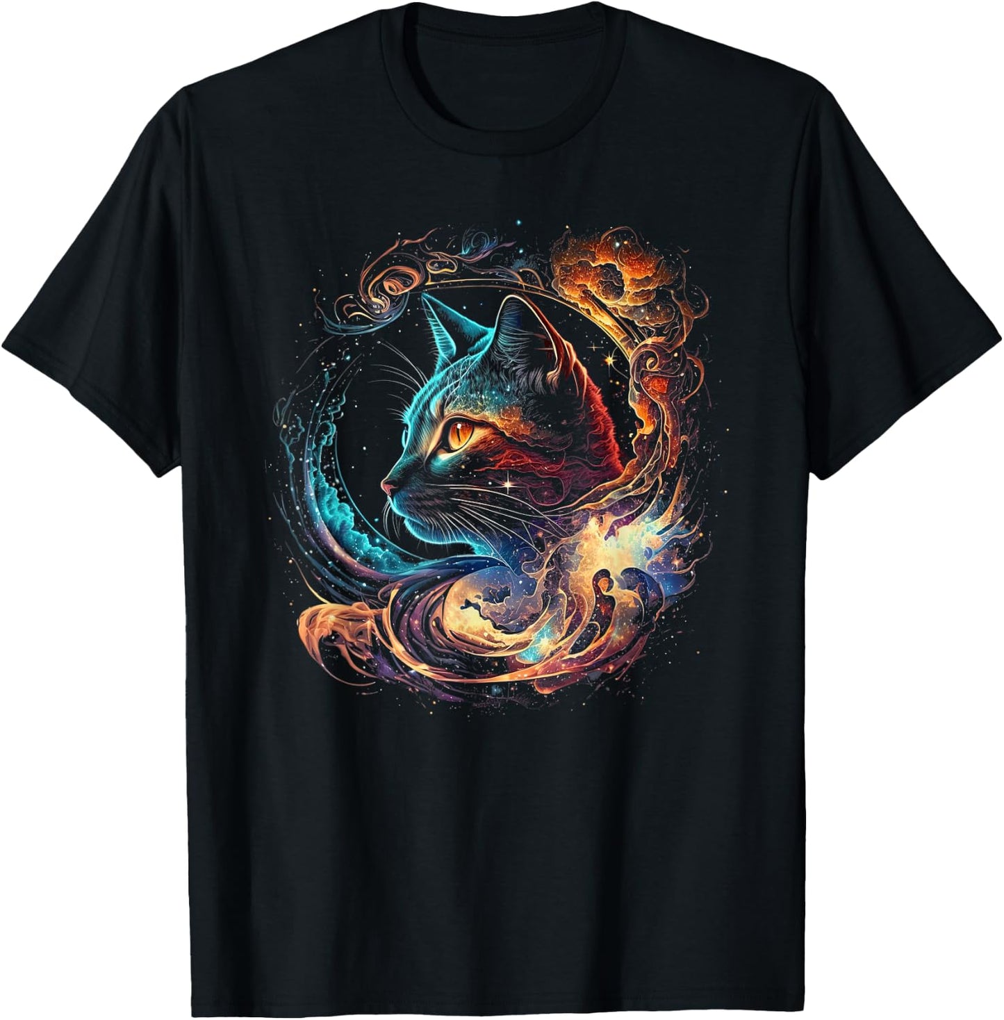 Cat in The Galaxy and Space Kitten Cat Head T-Shirt - T-Shirt | Black
