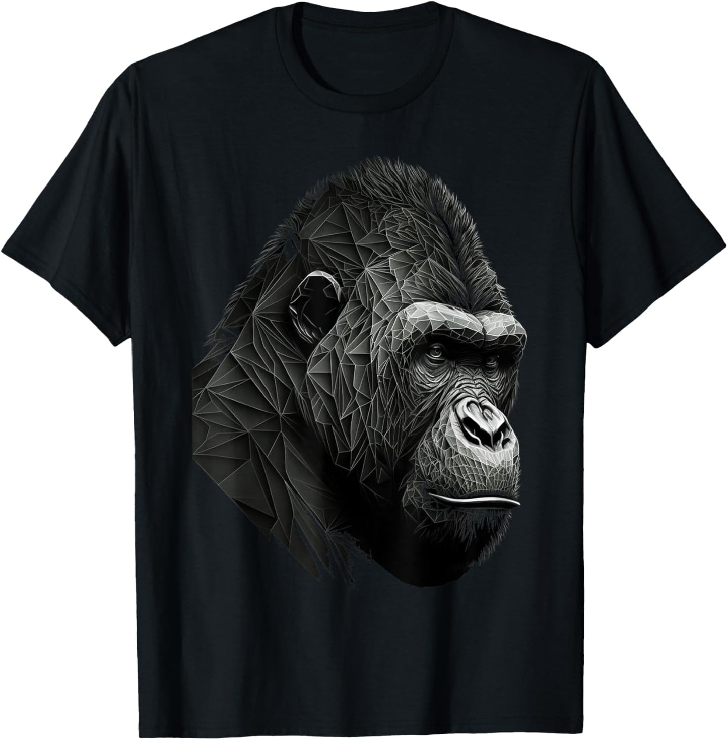 Gorilla Monkey Polygon Geometric Animals Print Art T-Shirt - T-Shirt | Black