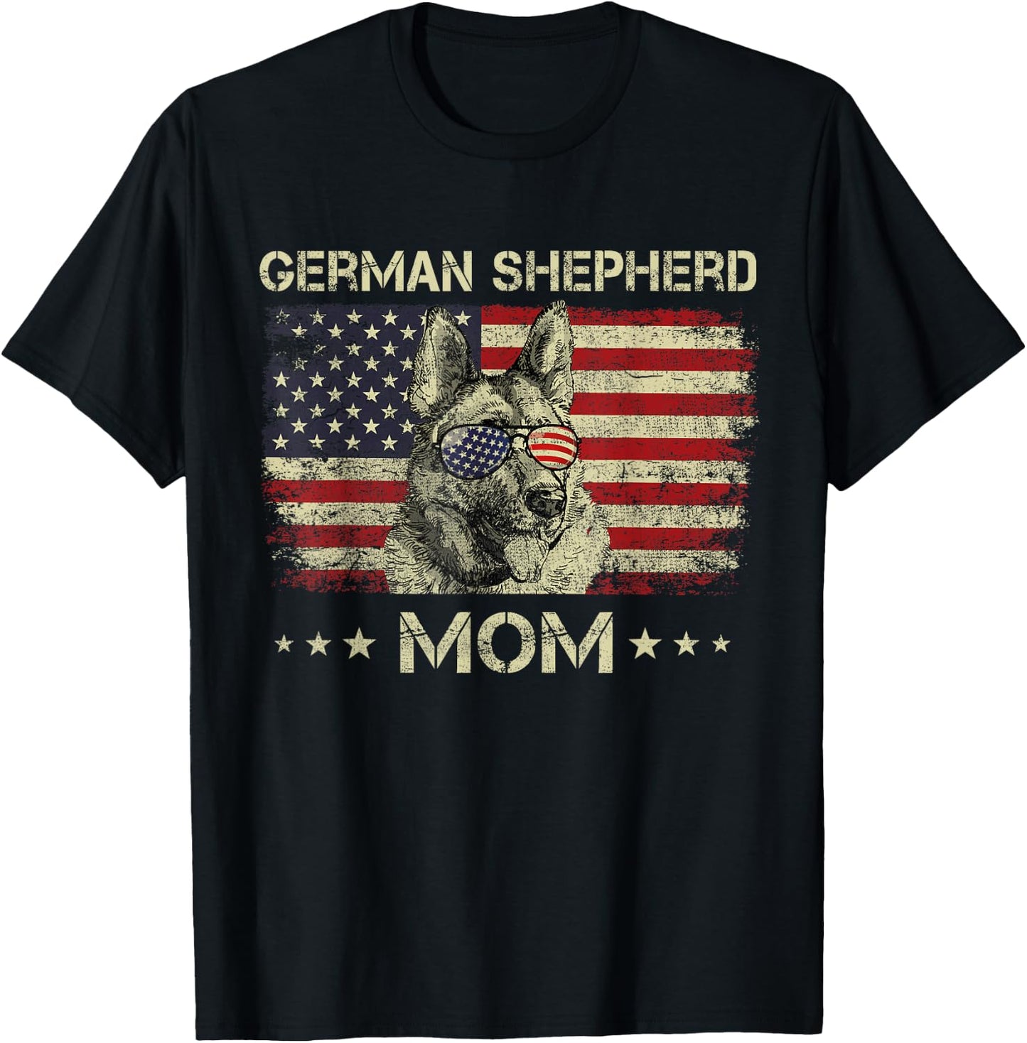 German Shepherd Mom Dog Lovers American Flag 4th Of July T-Shirt - T-Shirt | Black