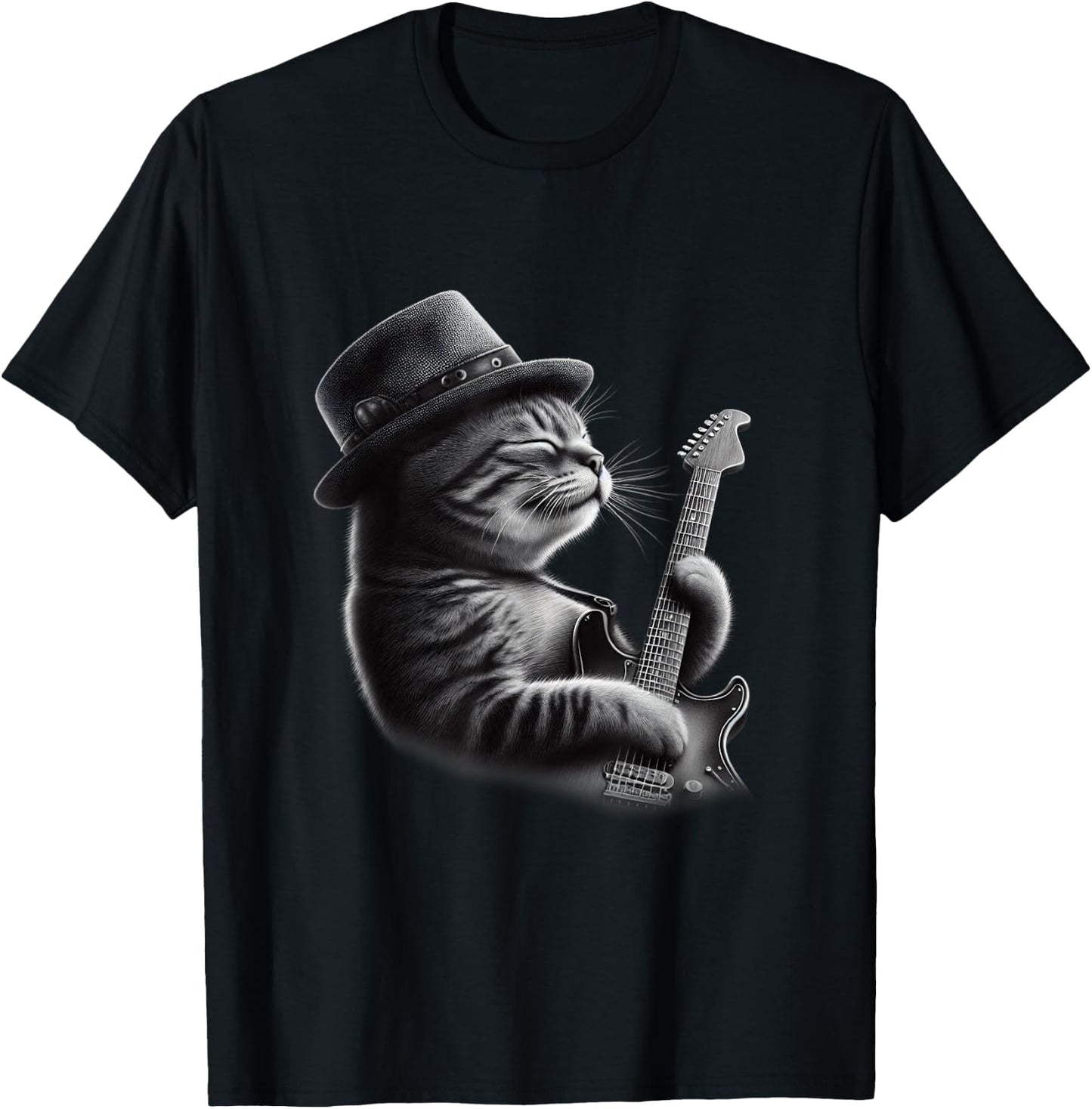 Cat Playing Guitar - Funny Rock Music Guitar Cat T-Shirt - T-Shirt | Black