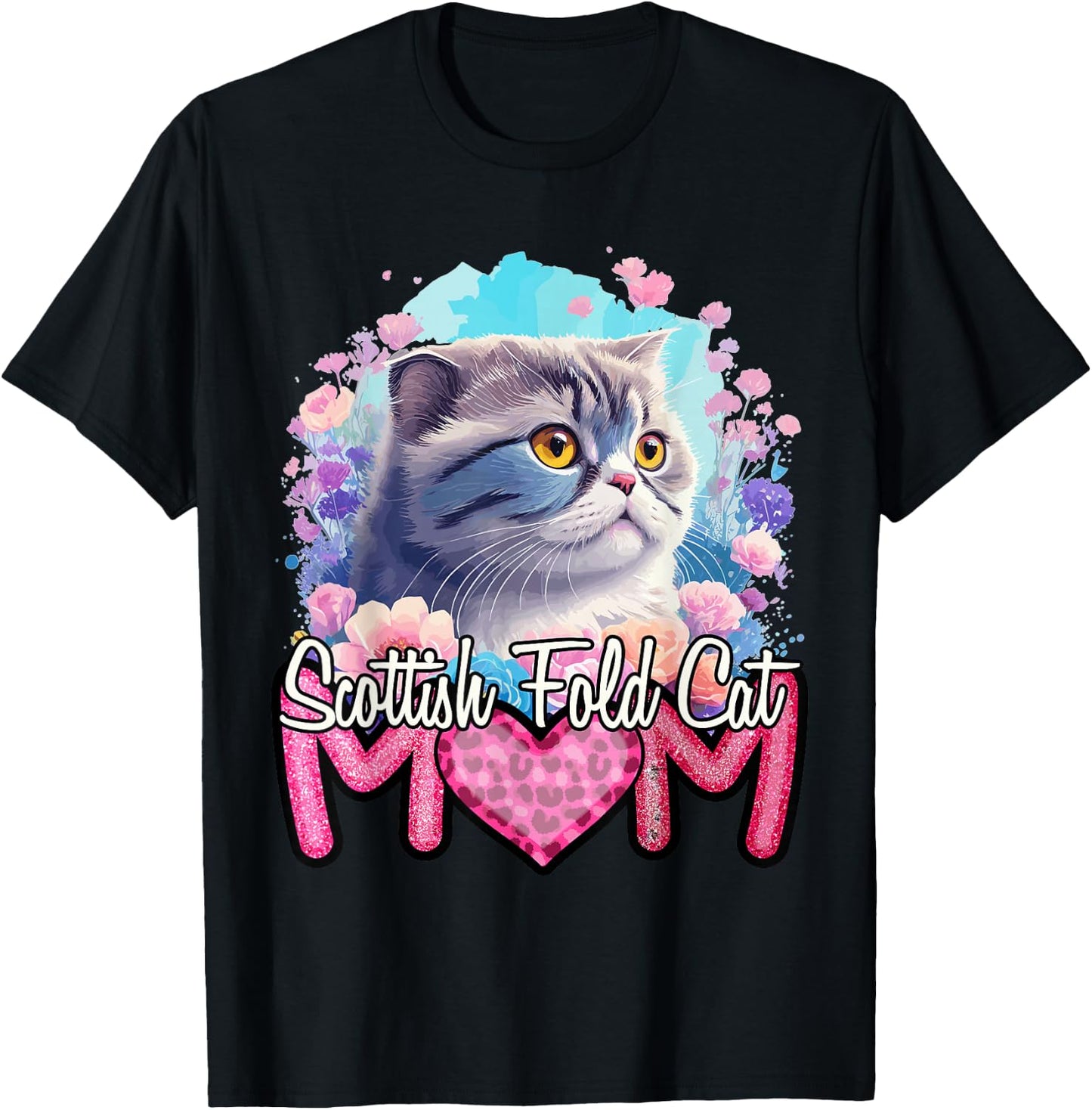Scottish Fold Mom. Retro Scottish Fold Cat Lover - Cat Mama T-Shirt - T-Shirt | Black
