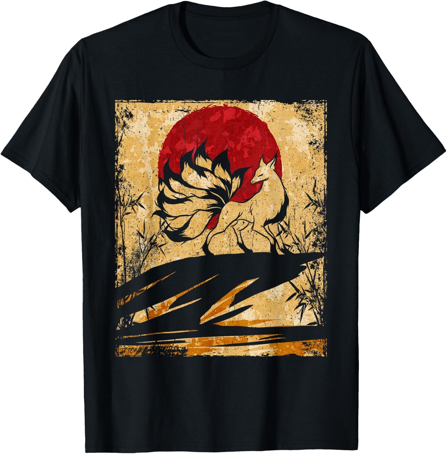 Nine Tailed Fox Japanese Art Retro T-Shirt - T-Shirt | Black