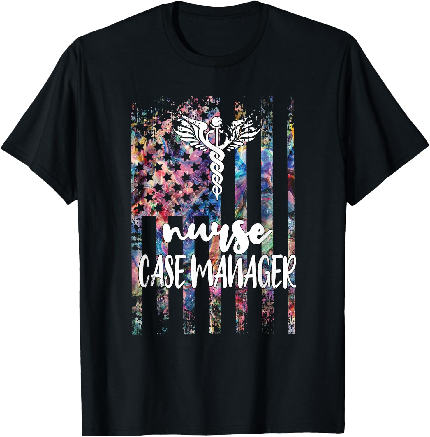 Nurse Case Manager American Flag RN Nursing Case Management T-Shirt - T-Shirt | Black