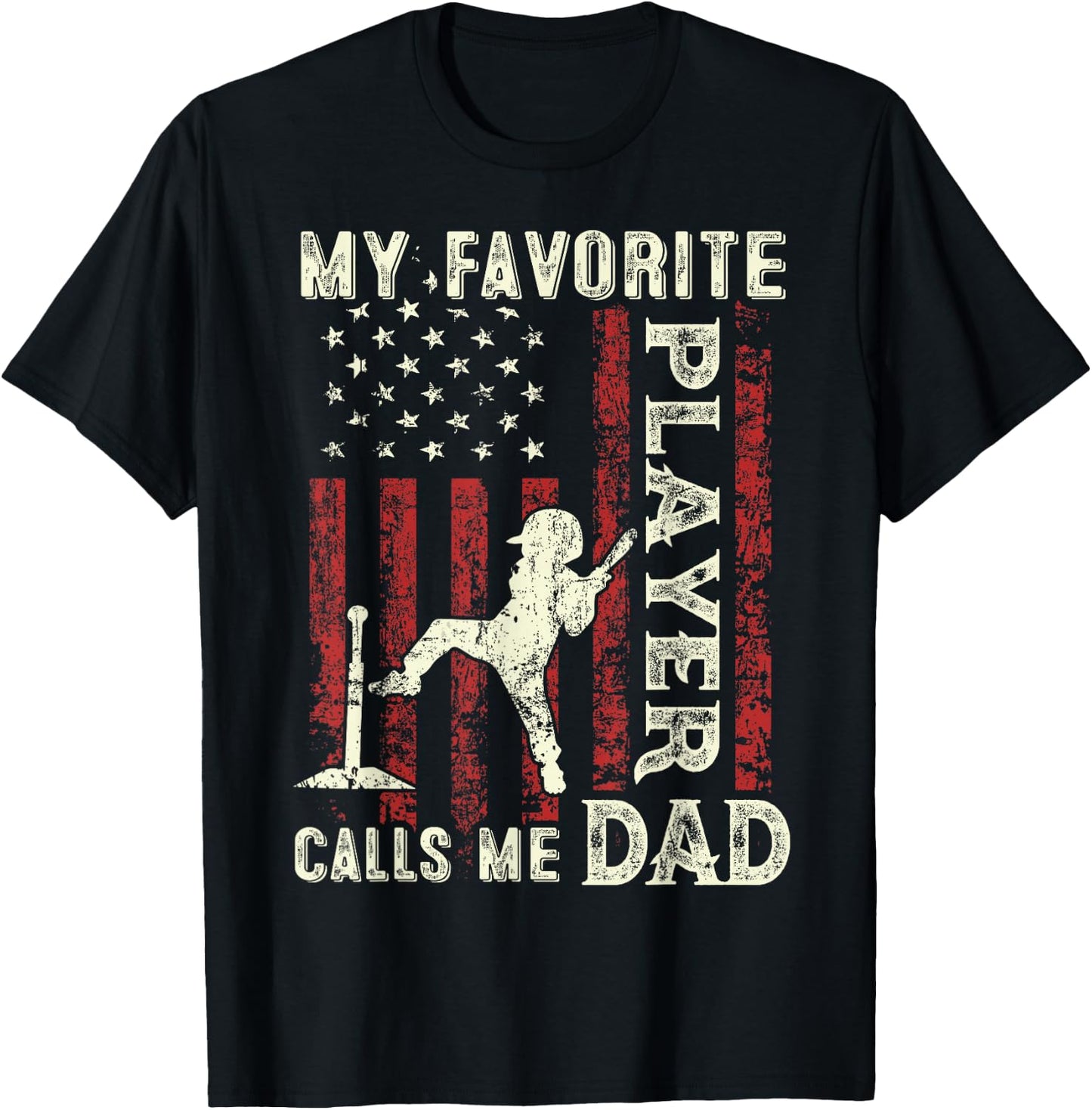 Father's Day Favorite Player Calls Me Dad US Flag T-Ball Dad T-Shirt - T-Shirt | Black