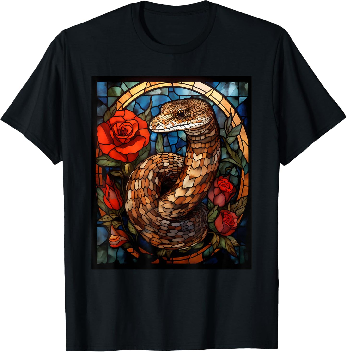 Stained Glass Style Western Diamondback Rattlesnake T-Shirt - T-Shirt | Black
