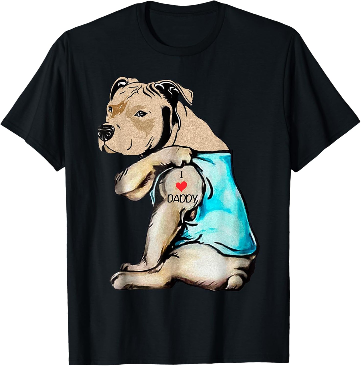 Pitbull Dog I Love Daddy Tattoo Funny Daddy Pitbull Family T-Shirt - T-Shirt | Black