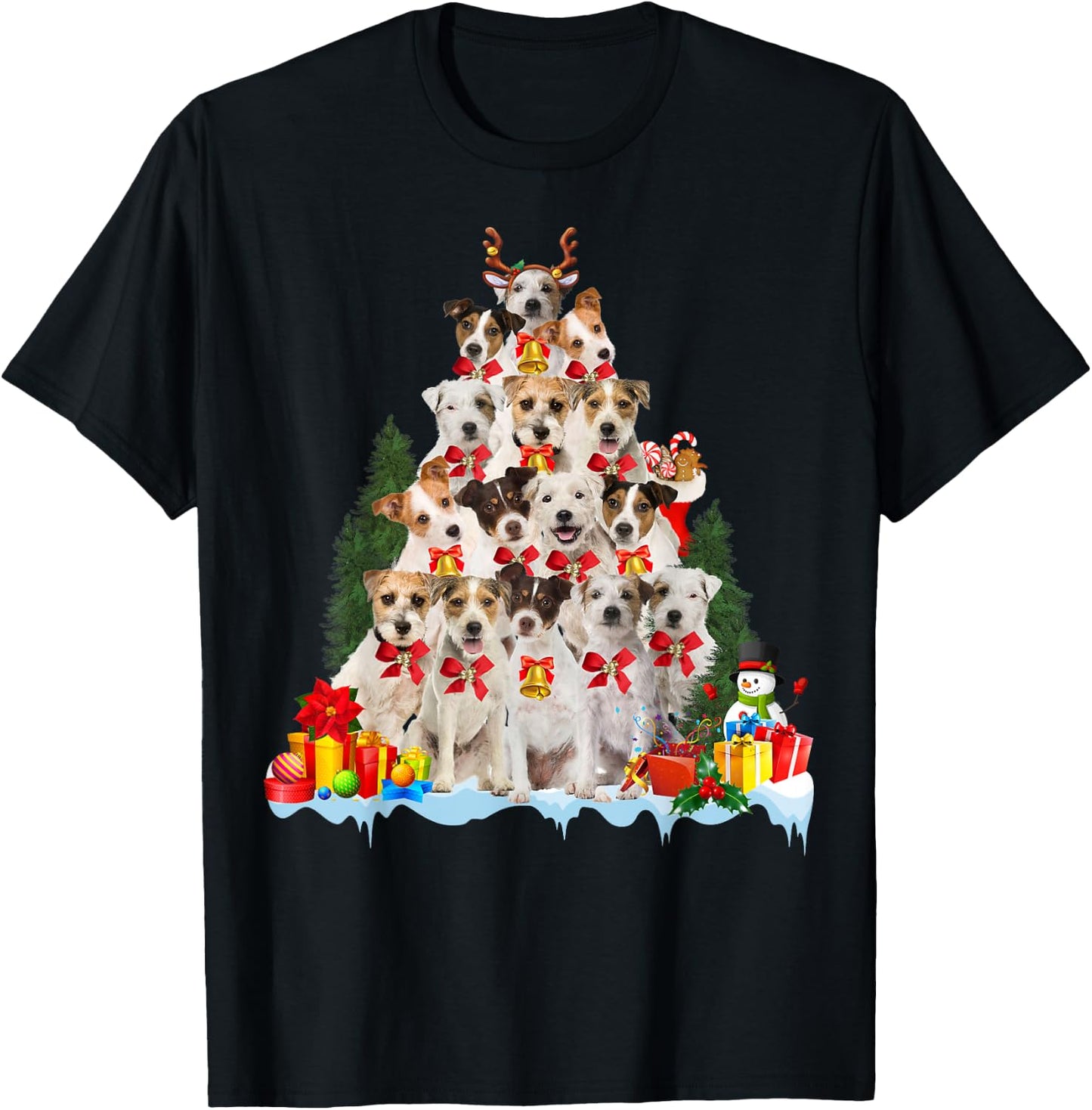 Christmas Pajama Parson Russell Terrier Xmas Tree Gifts Dog T-Shirt - T-Shirt | Black