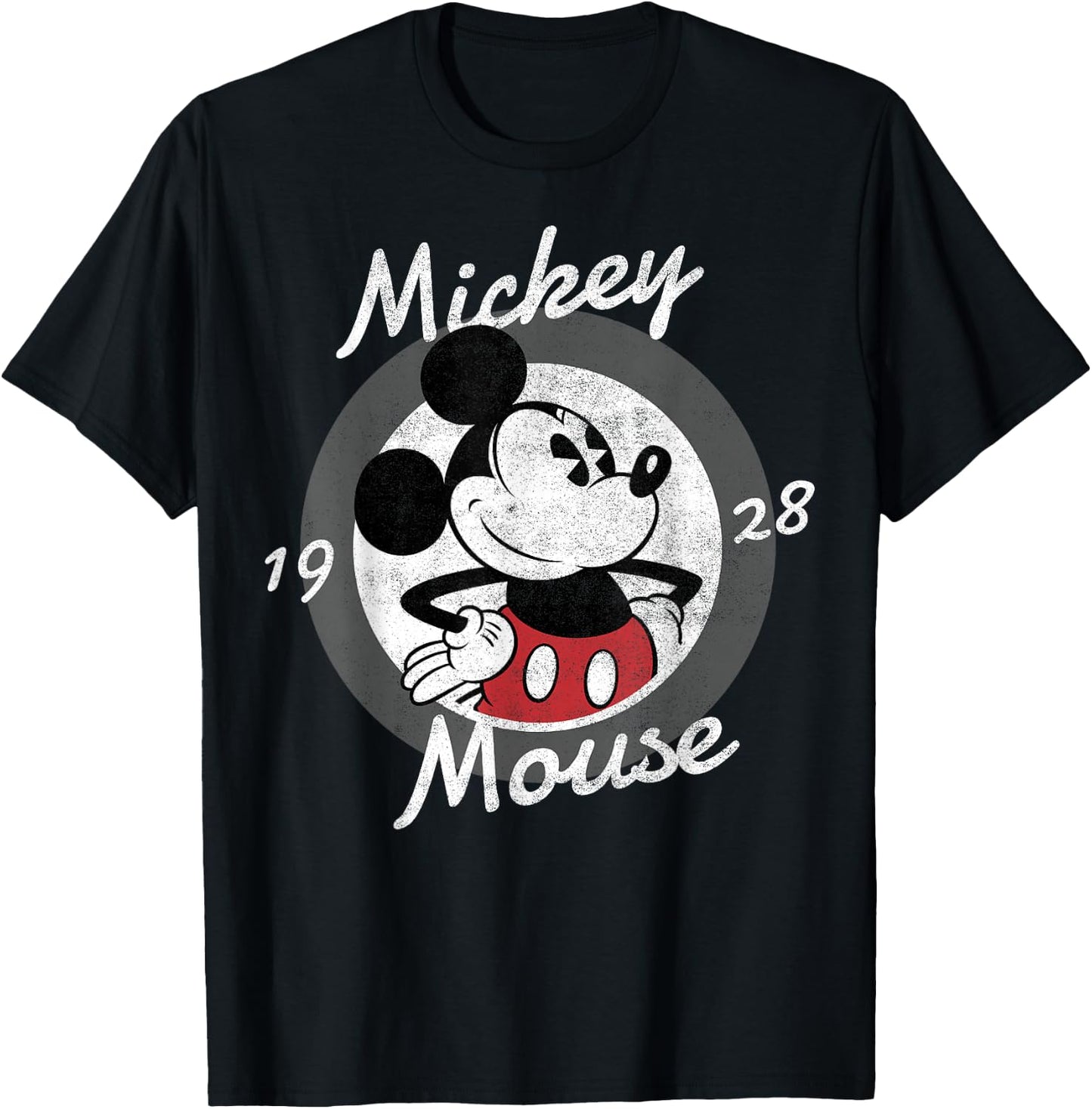 Disney Mickey Mouse Cursive Text Circle Logo T-Shirt - T-Shirt | Black
