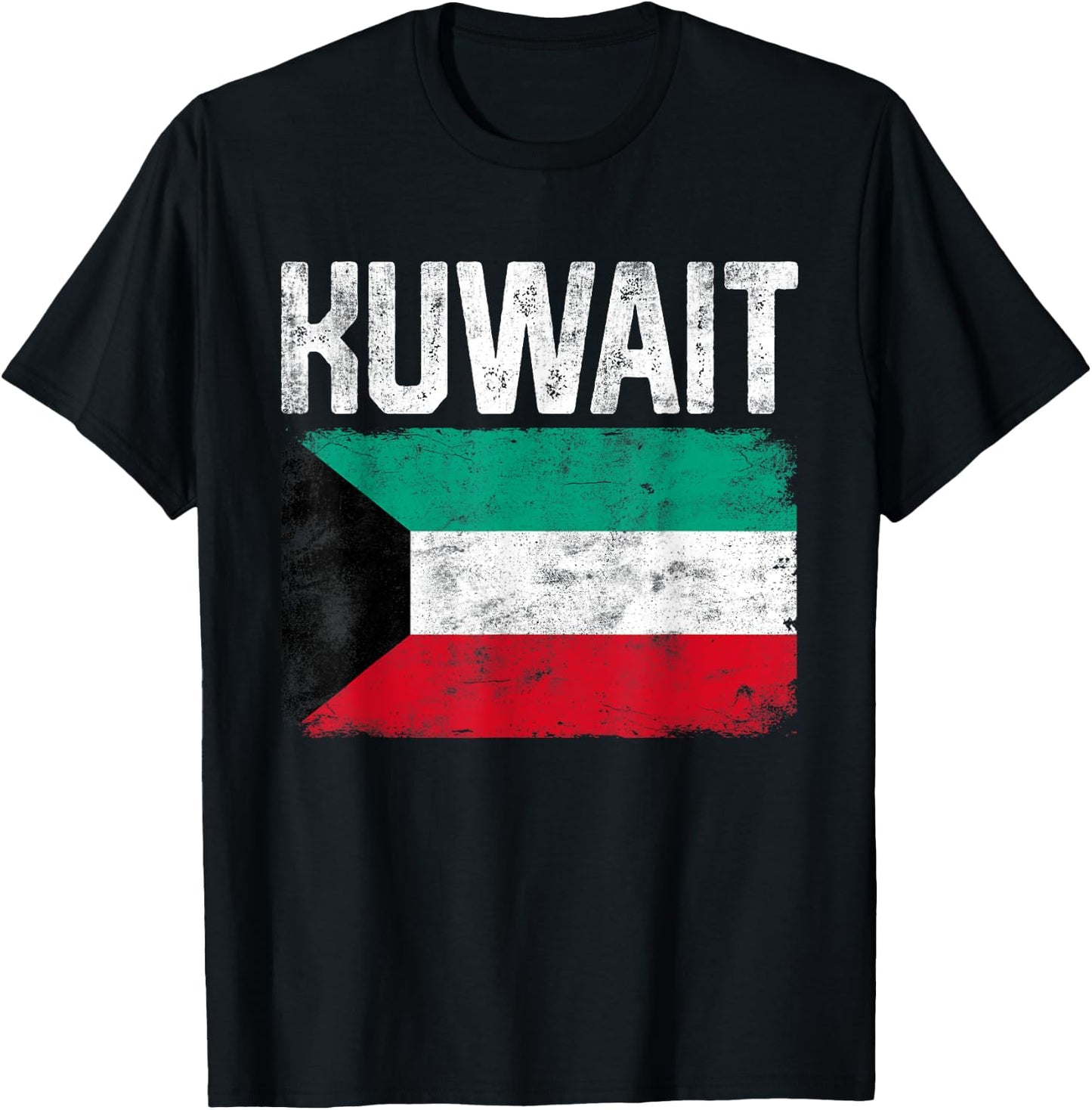 Men Women Kids Patriotic Distressed Retro Kuwait Flag T-Shirt - T-Shirt | Black