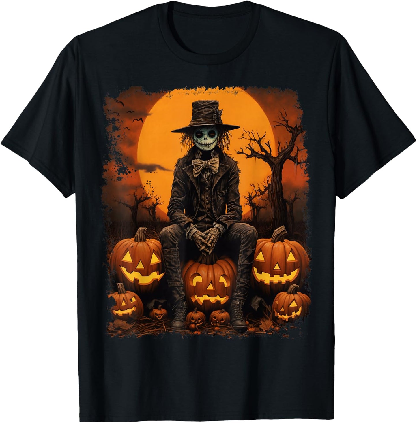 Pumpkin Strawman Scarecrow T-Shirt - T-Shirt | Black