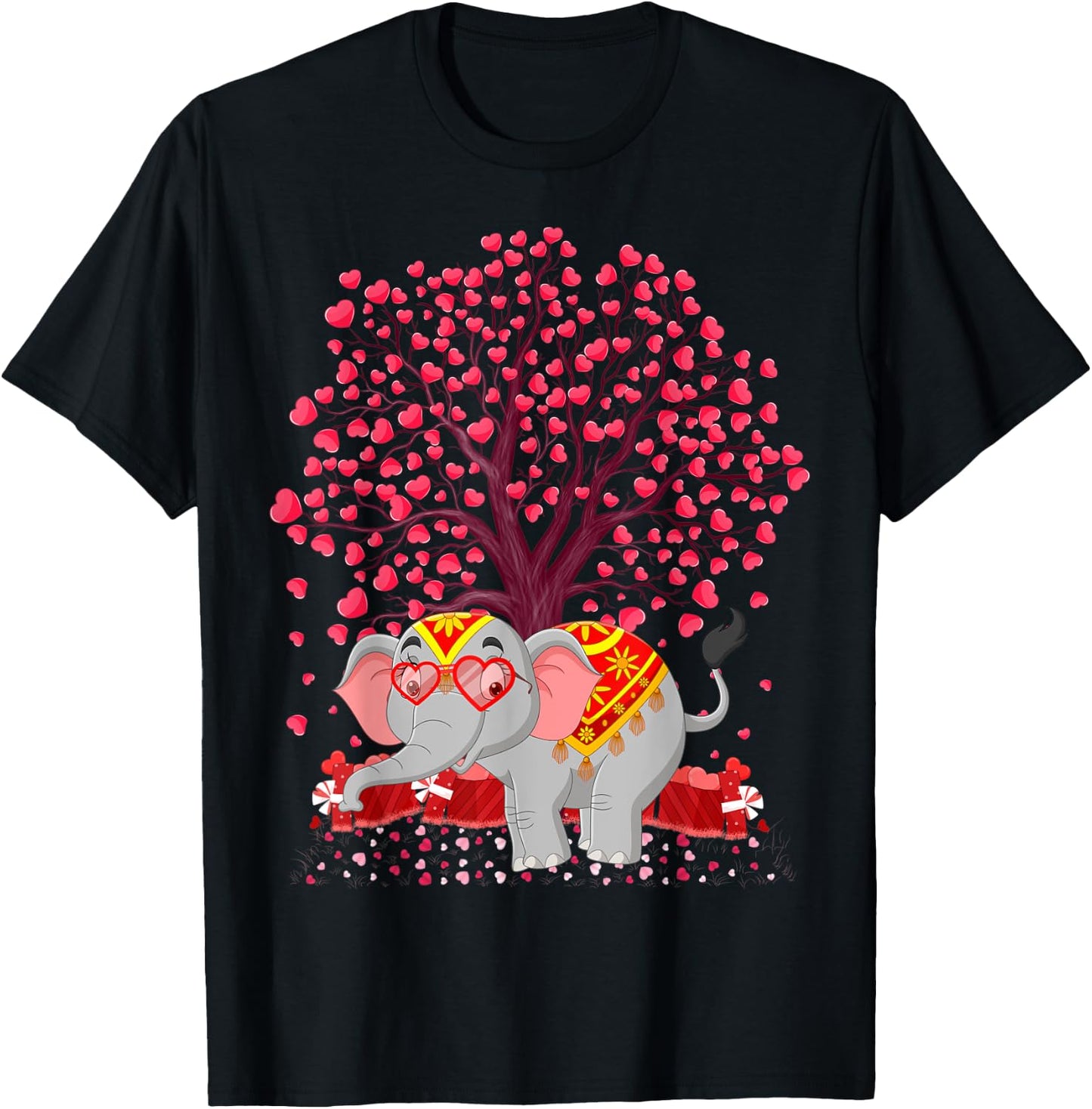 Elephant Lover Heart Tree Indian Elephant Valentine's Day T-Shirt - T-Shirt | Black