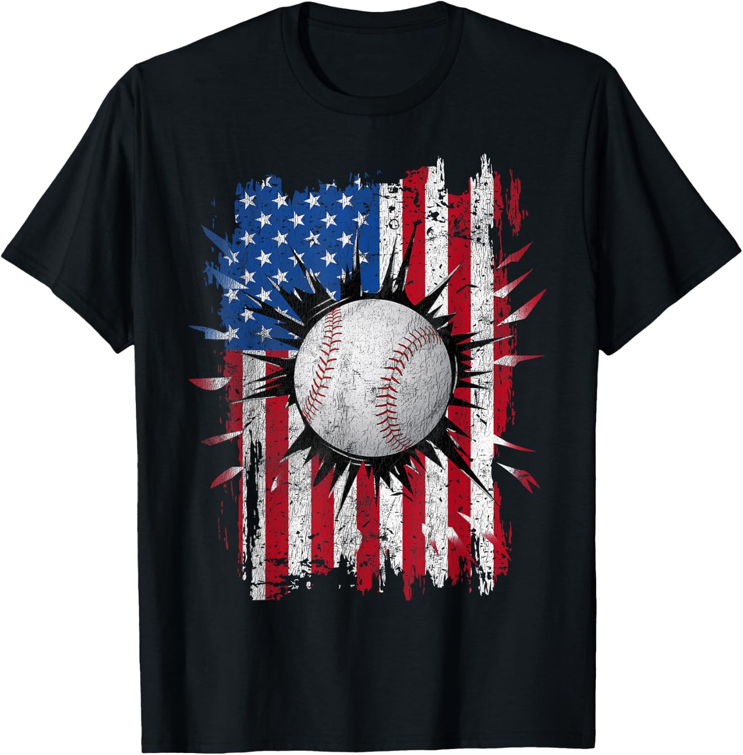 American Flag Baseball Vintage 4th of July USA Patriotic T-Shirt - T-Shirt | Black