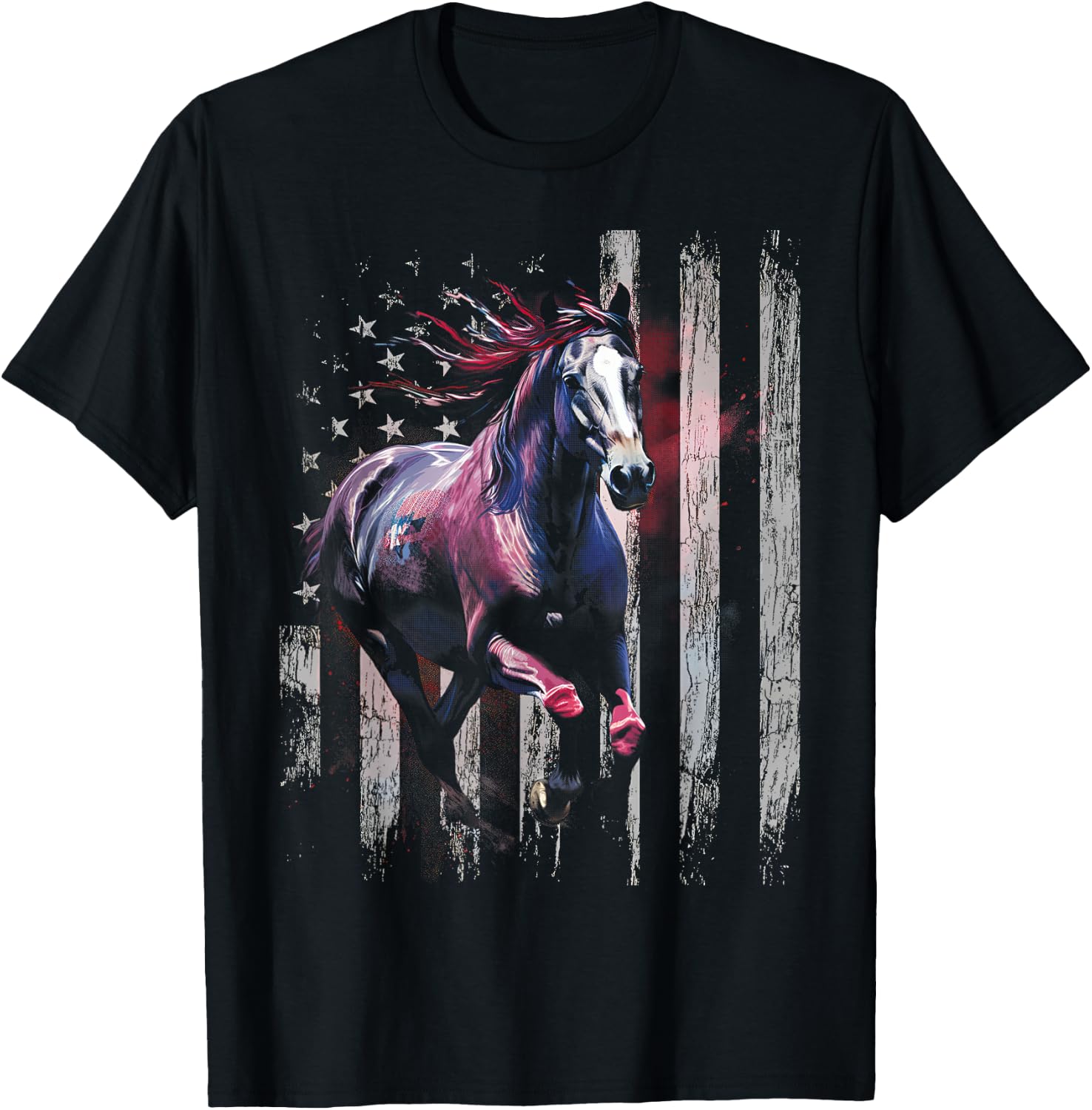 Patriotic Horse American Flag Horseback Riding Western Farm T-Shirt - T-Shirt | Black