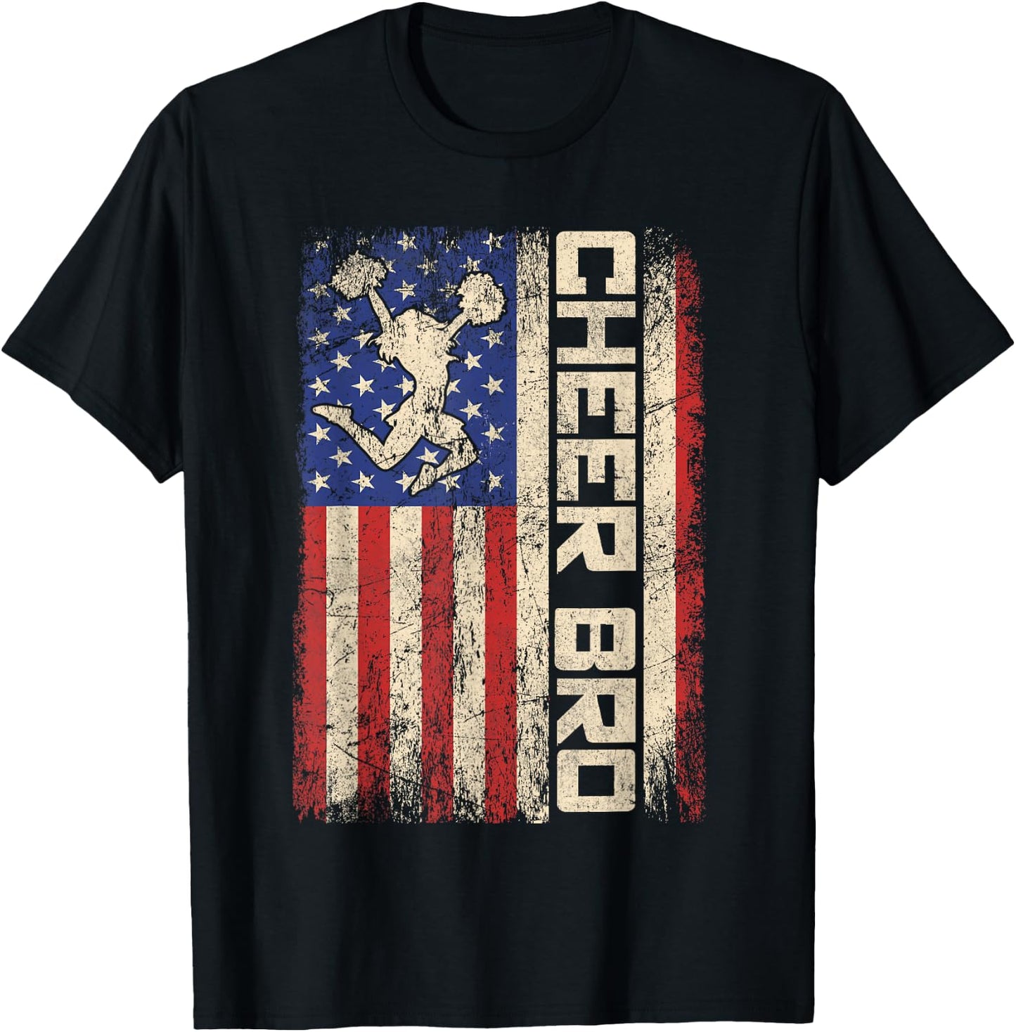 Cheer Bro Cheerleader Brother Funny American US Flag Team T-Shirt - T-Shirt | Black