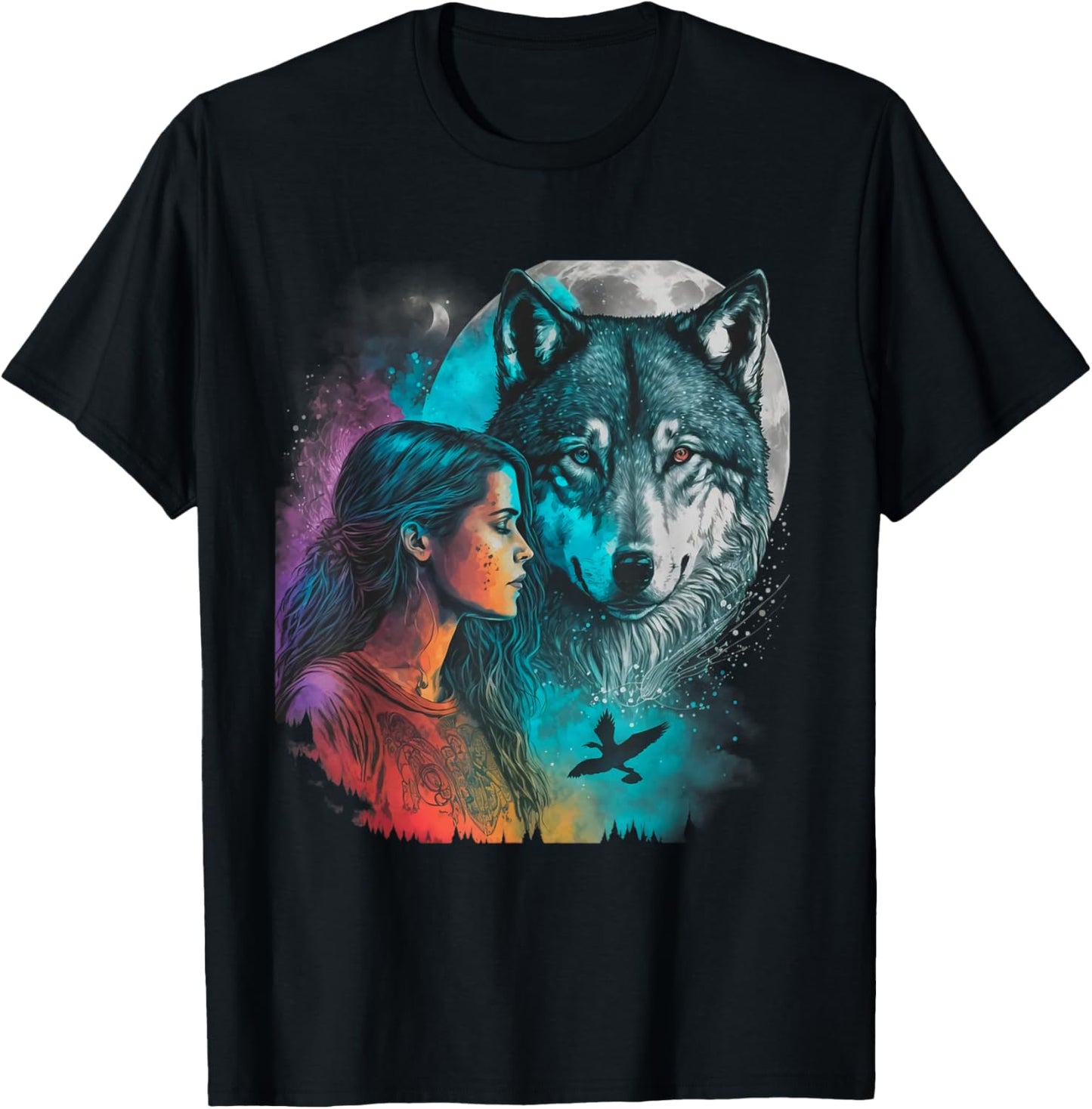 Ethnic Tribal Wolf Boho Feather Native American Hippie Women T-Shirt - T-Shirt | Black