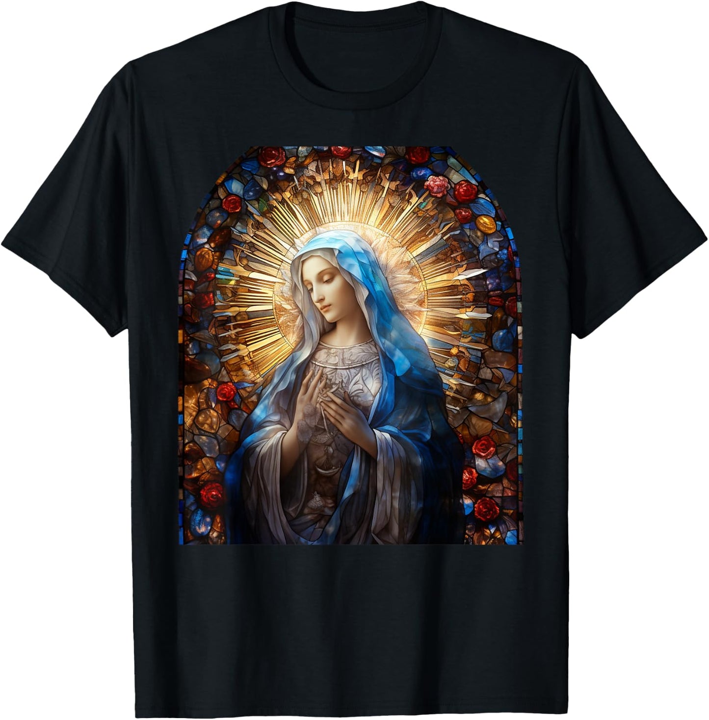 Blessed Virgin Mary Stained Glass T-Shirt - T-Shirt | Black