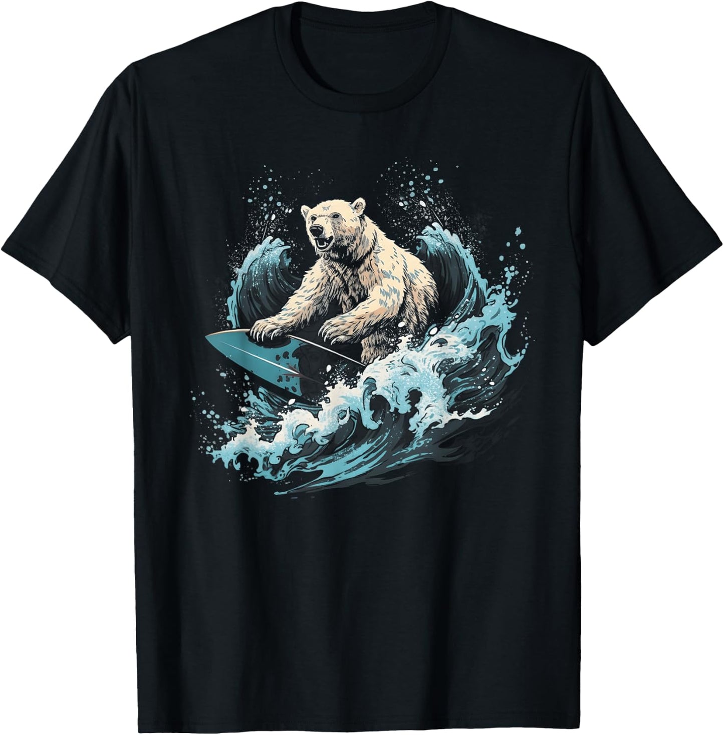 Polar Bear Surfing Wave on Surfboard Beach Polar Bear Lover T-Shirt - T-Shirt | Black