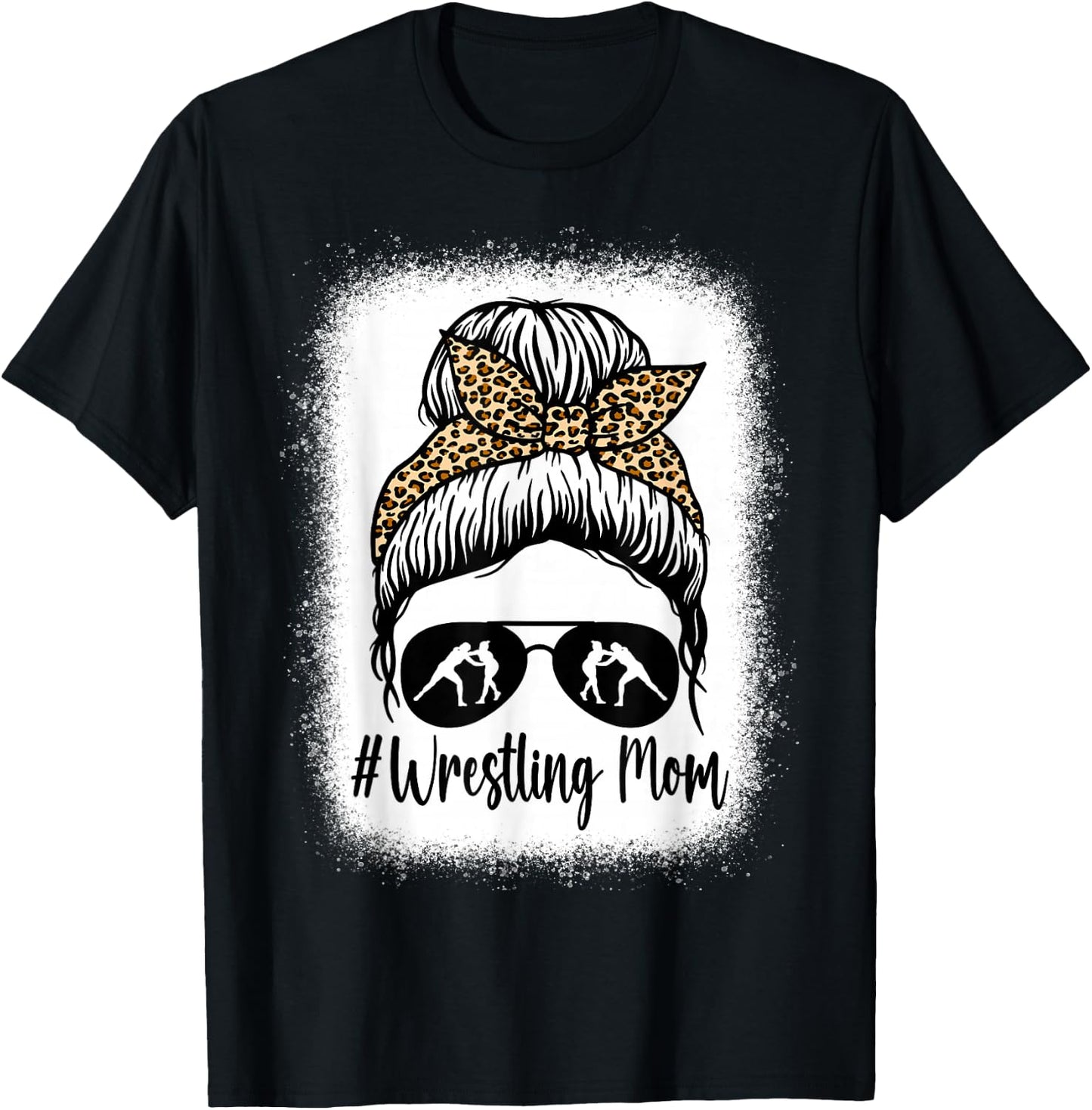 Bleached Life Wrestling Mom Women Leopard Messy Bun Glasses T-Shirt - T-Shirt | Black
