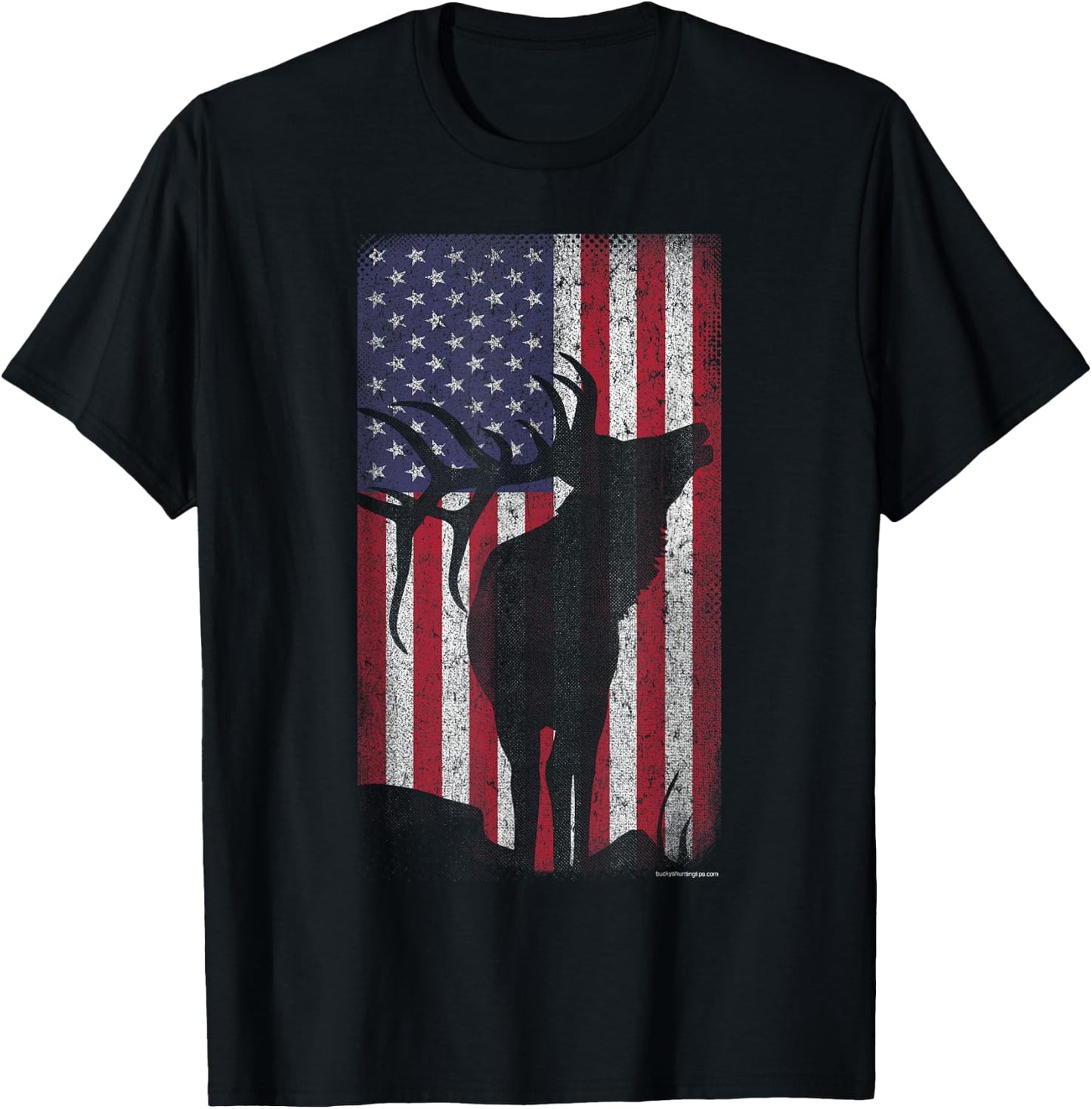 Elk Hunting Bugling Bull US Flag - American Retro T-Shirt - T-Shirt | Black