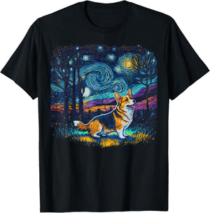 Dog Lovers Starry Night Corgi T-Shirt - T-Shirt | Black