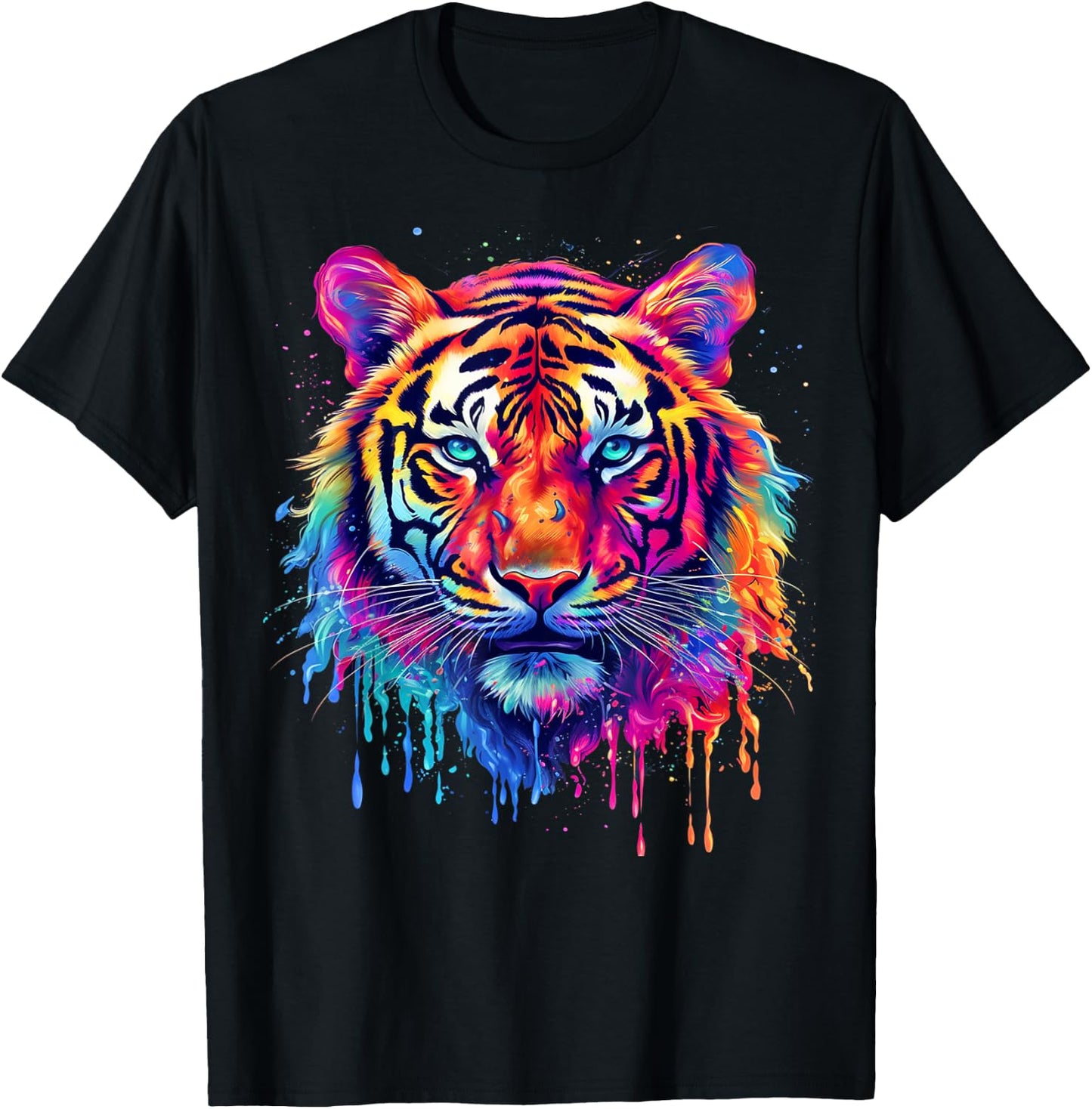 Colorful Tiger Splash Art Animal Motif T-Shirt - T-Shirt | Black