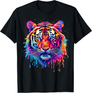 Colorful Tiger Splash Art Animal Motif T-Shirt - T-Shirt | Black